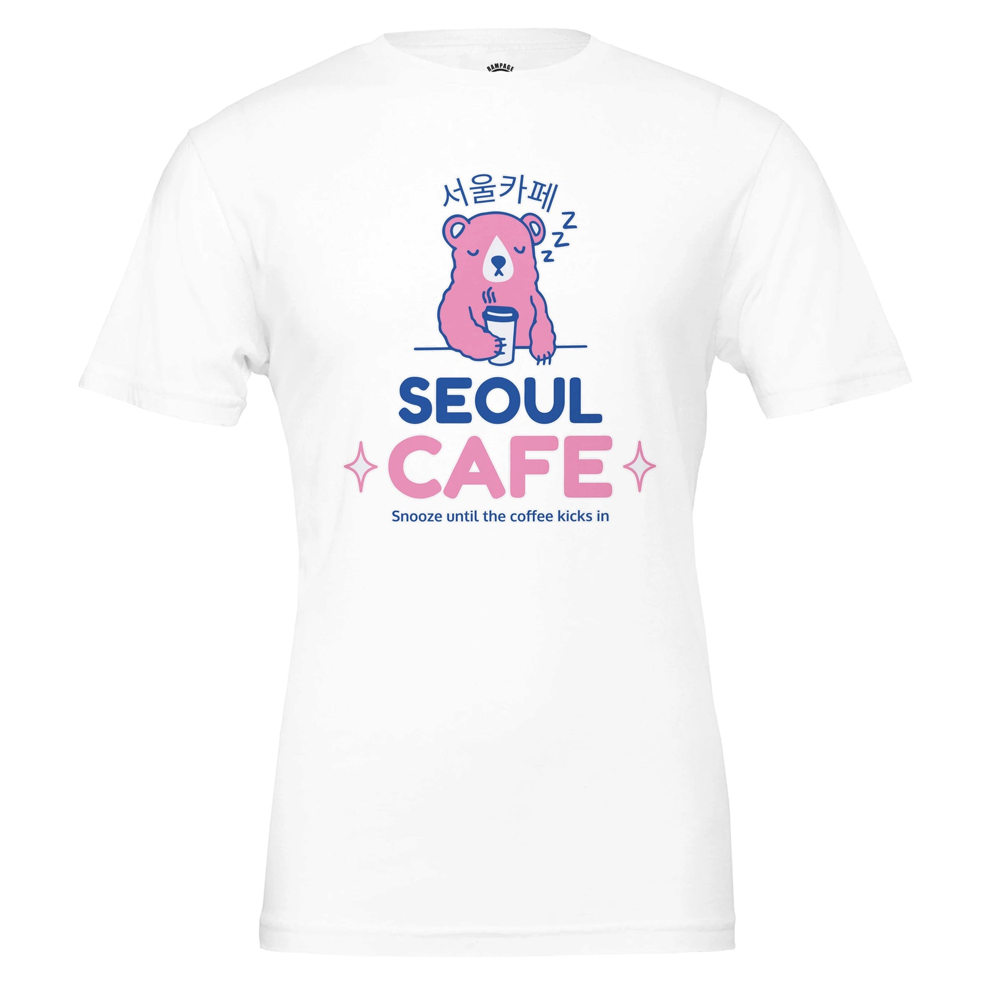 Sleepy Bear T-shirt, Cute Seoul Cafe Design, coffee lovers gift, cafe culture, Korean Design, funny cute design, coffee tee, Soft Cotton, Funny Coffee Quote - Rampage Design Studio