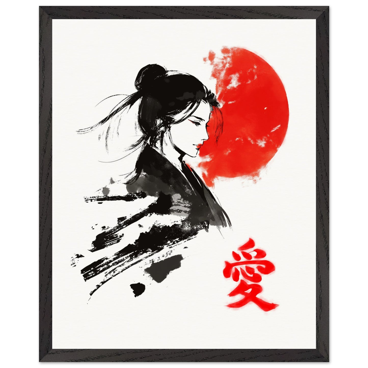 Japanese Woman Art Print Rising Sun Love Kanji Elegant Sumi-e Wall Decor Japanese Art Poster Love Poster - Rampage Design Studio