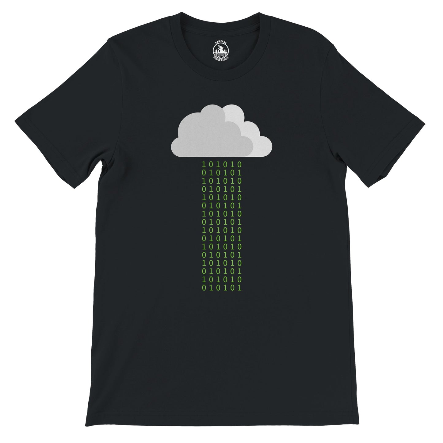 Binary Rain Crewneck T-Shirt | Cloudy 1's and 0's Design - Rampage Design Studio
