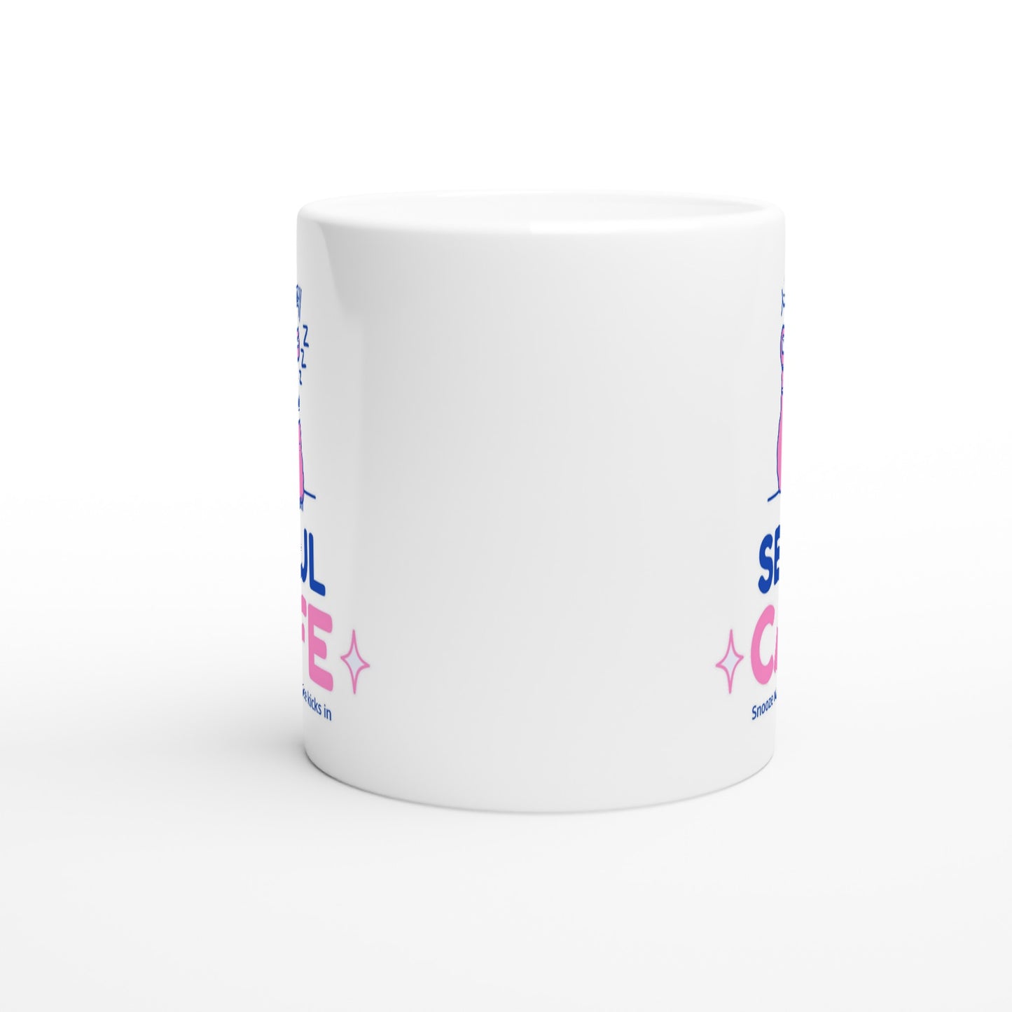 Sleepy Bear Mug - Seoul Cafe Design, Korean Cafe Theme, Cute Coffee Mug, 11oz Ceramic Coffee Cup - Dishwasher & Microwave Safe - Rampage Design Studio