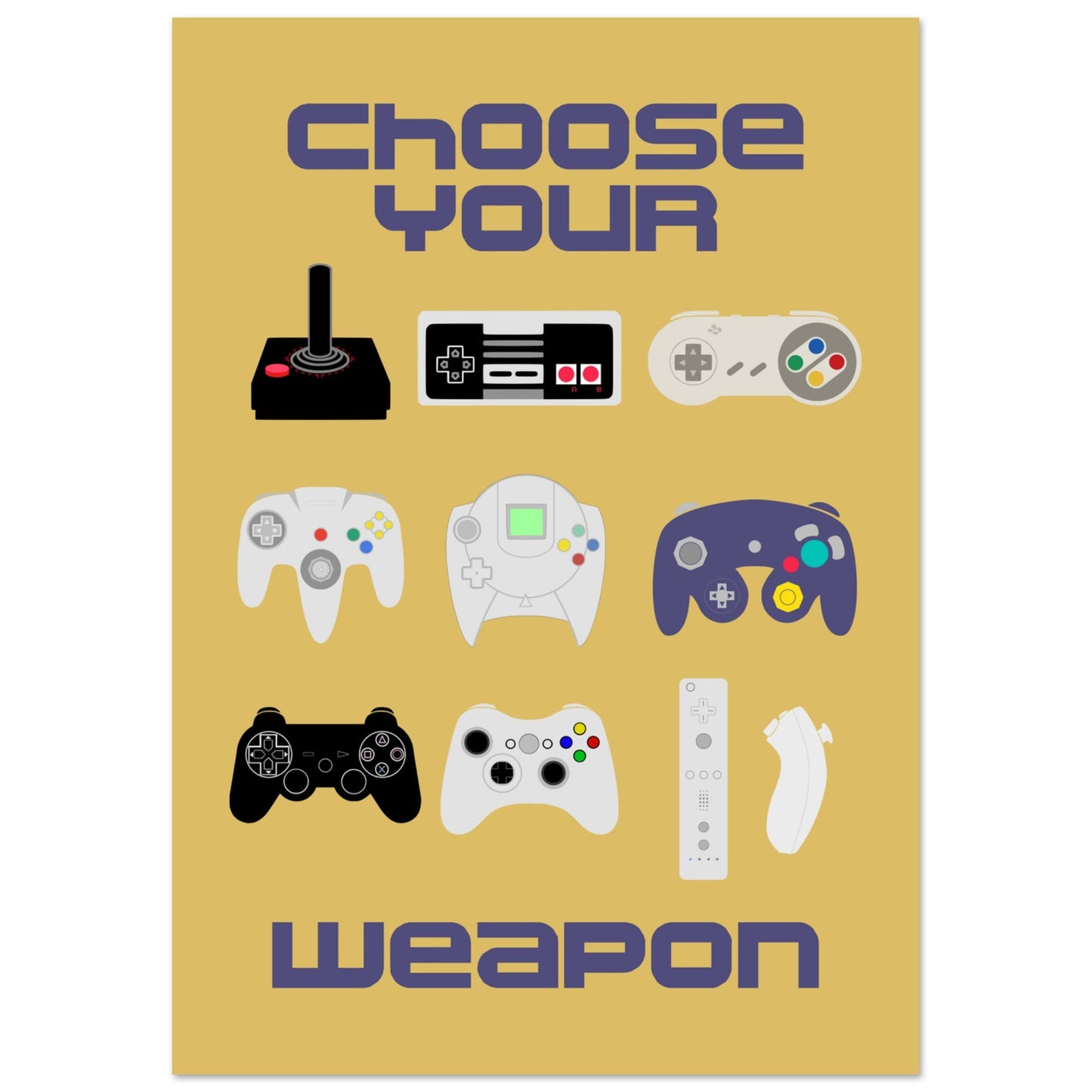 Choose Your Weapon Retro Poster, Vintage Gaming Controllers Art Print, Gift for Gamers, Boys room poster, gaming room poster - Rampage Design Studio