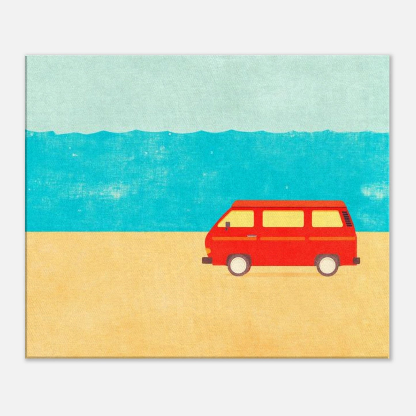 Minimalist VW Camper Van Beach Canvas – Retro Coastal Wall Art, Van Life Decor, Red Camper Print for Travel Lovers - Rampage Design Studio