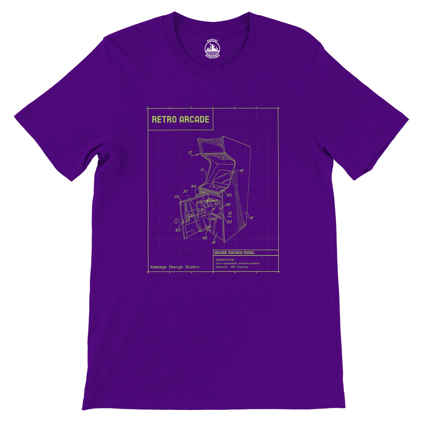 Retro Arcade Machine Blueprint T-Shirt – Soft, Eco-Friendly, Unisex Fit - Rampage Design Studio