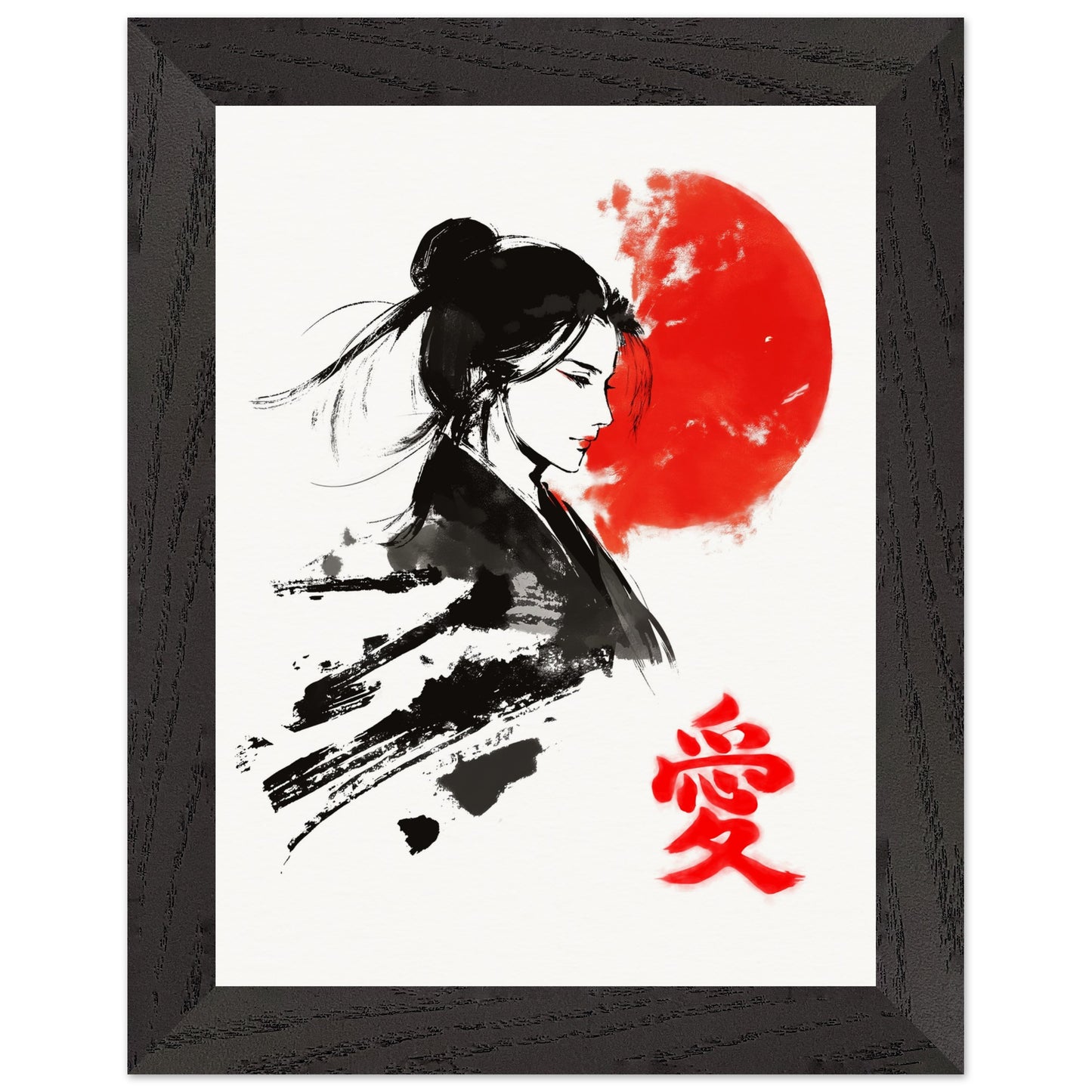 Japanese Woman Art Print Rising Sun Love Kanji Elegant Sumi-e Wall Decor Japanese Art Poster Love Poster - Rampage Design Studio