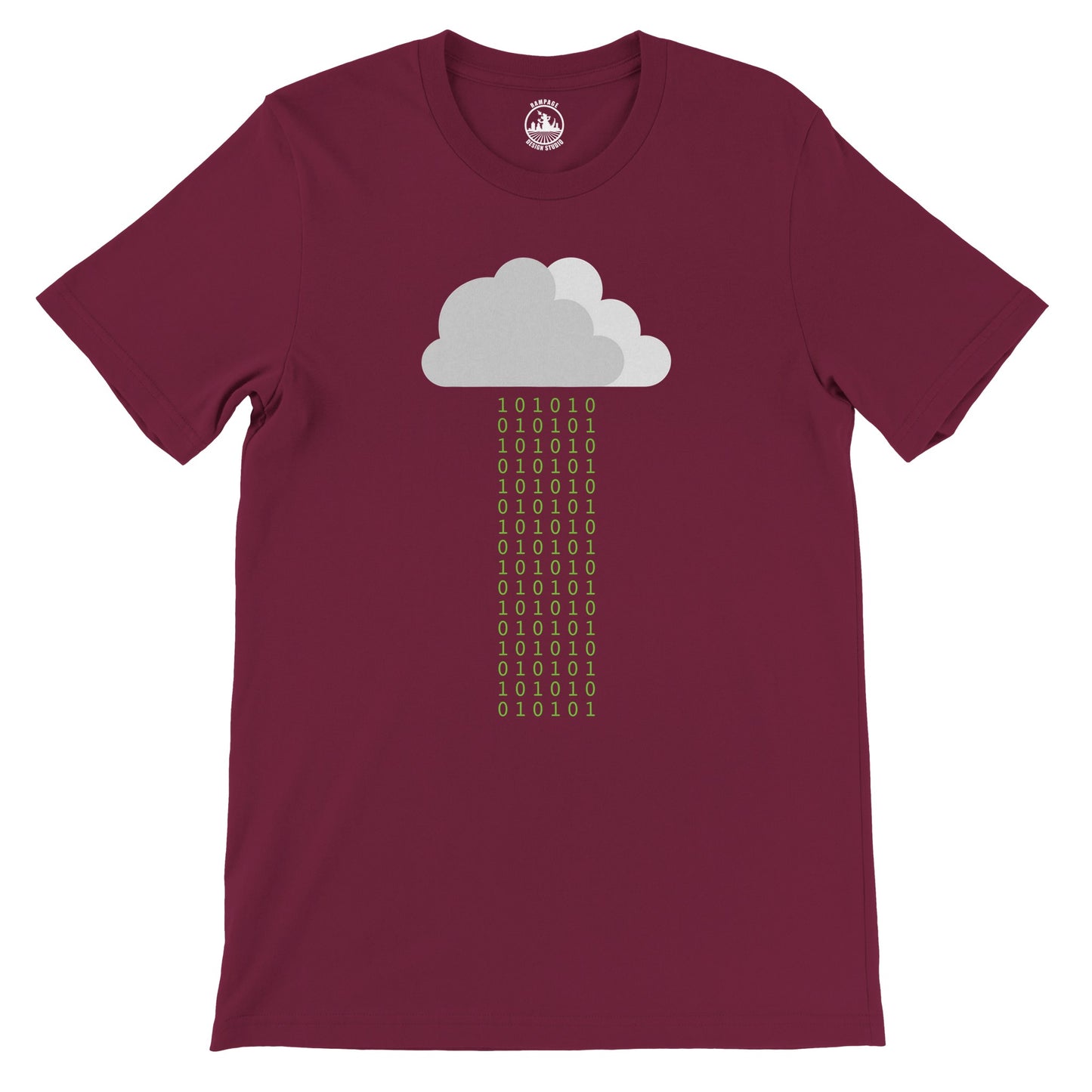 Binary Rain Crewneck T-Shirt | Cloudy 1's and 0's Design - Rampage Design Studio
