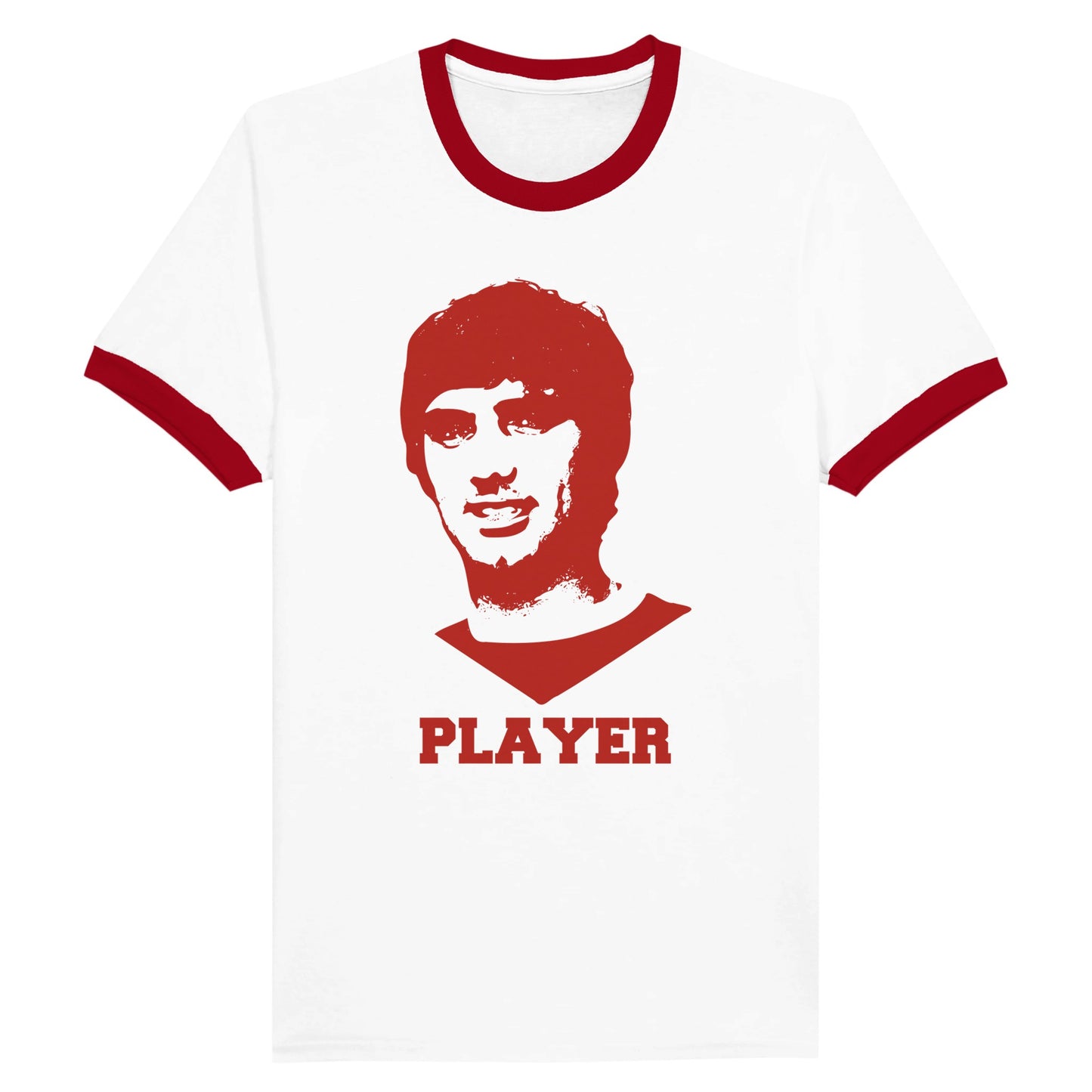 Player - George Best Unisex Ringer T-shirt White and Red - Rampage Design Studio