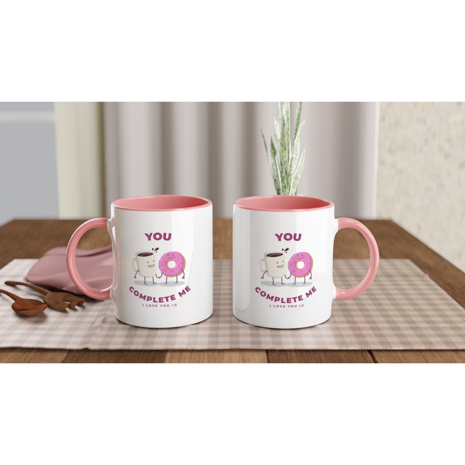 Adorable Couple Mug, Valentines mug, coffee and doughnut gift, Valentines day gift - Rampage Design Studio
