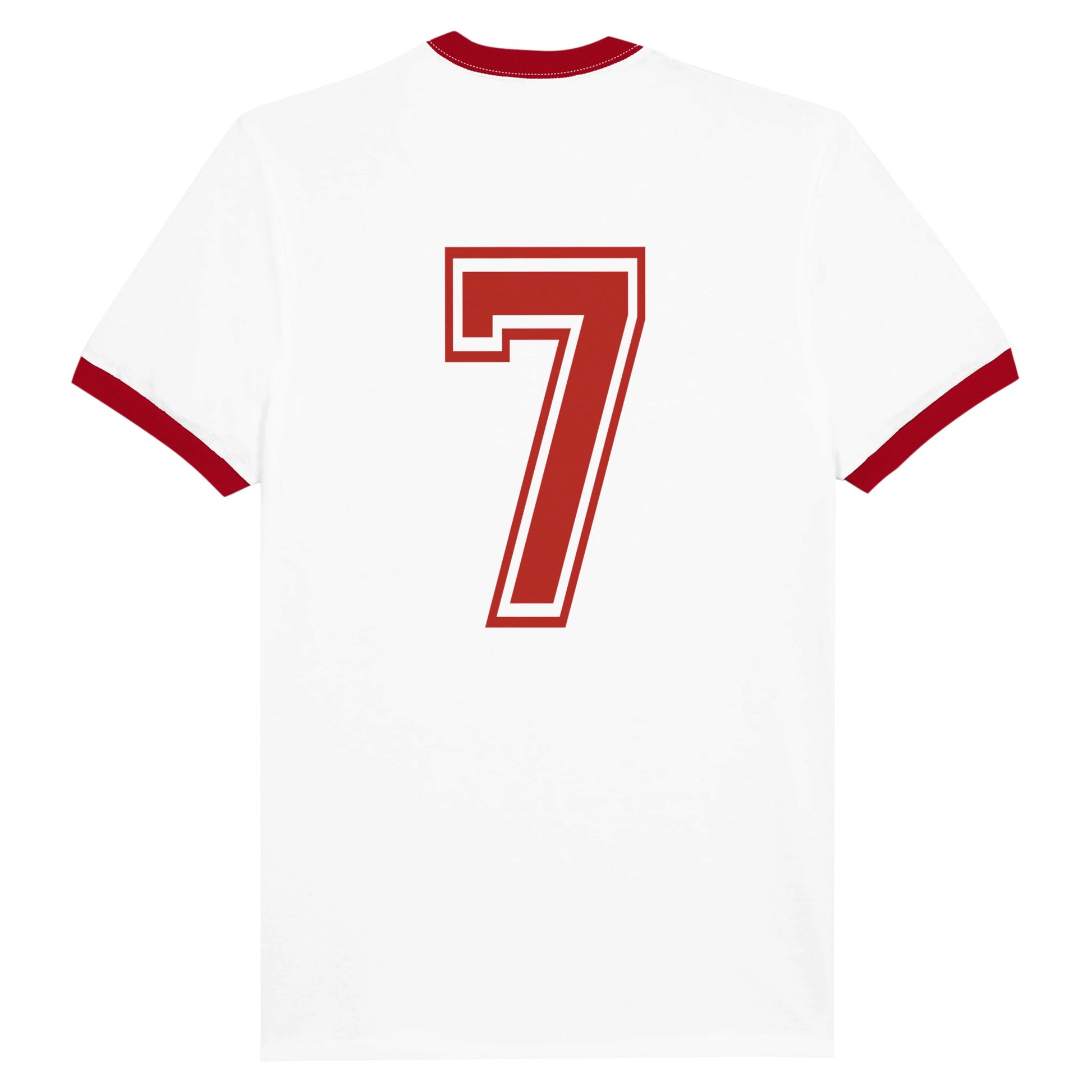 Player - George Best Unisex Ringer T-shirt White and Red - Rampage Design Studio