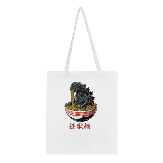 Kaiju Ramen Tote Bag, pop culture bag, Godzilla Tote Bag, Japanese Design Tote, Eco-Friendly, Cartoon Monster Design, 100% Cotton - Rampage Design Studio