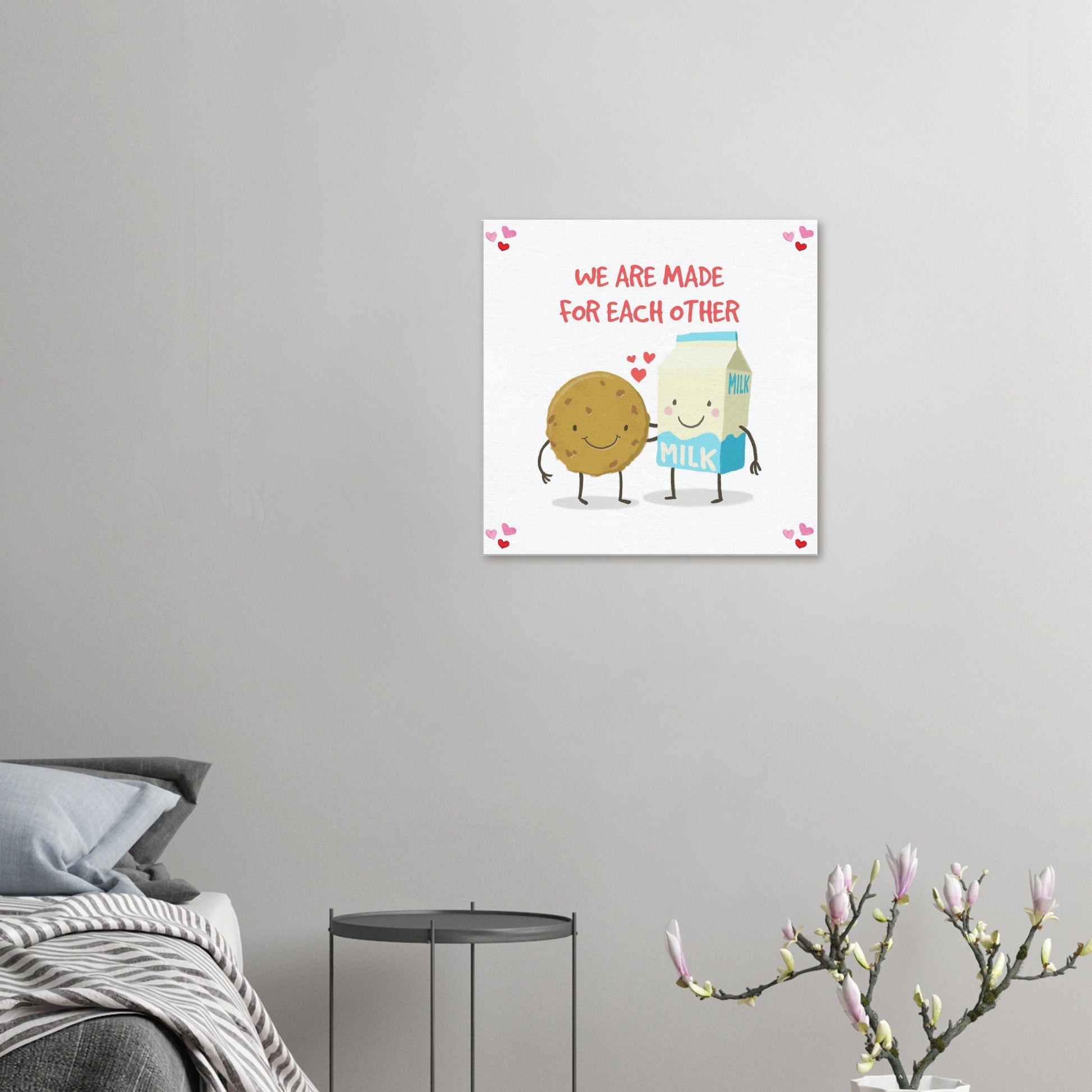 Valentine's Day Canvas Print, Cute Cookie & Milk Love Art, We Are Made for Each Other print, cute gift for a valentine - Rampage Design Studio