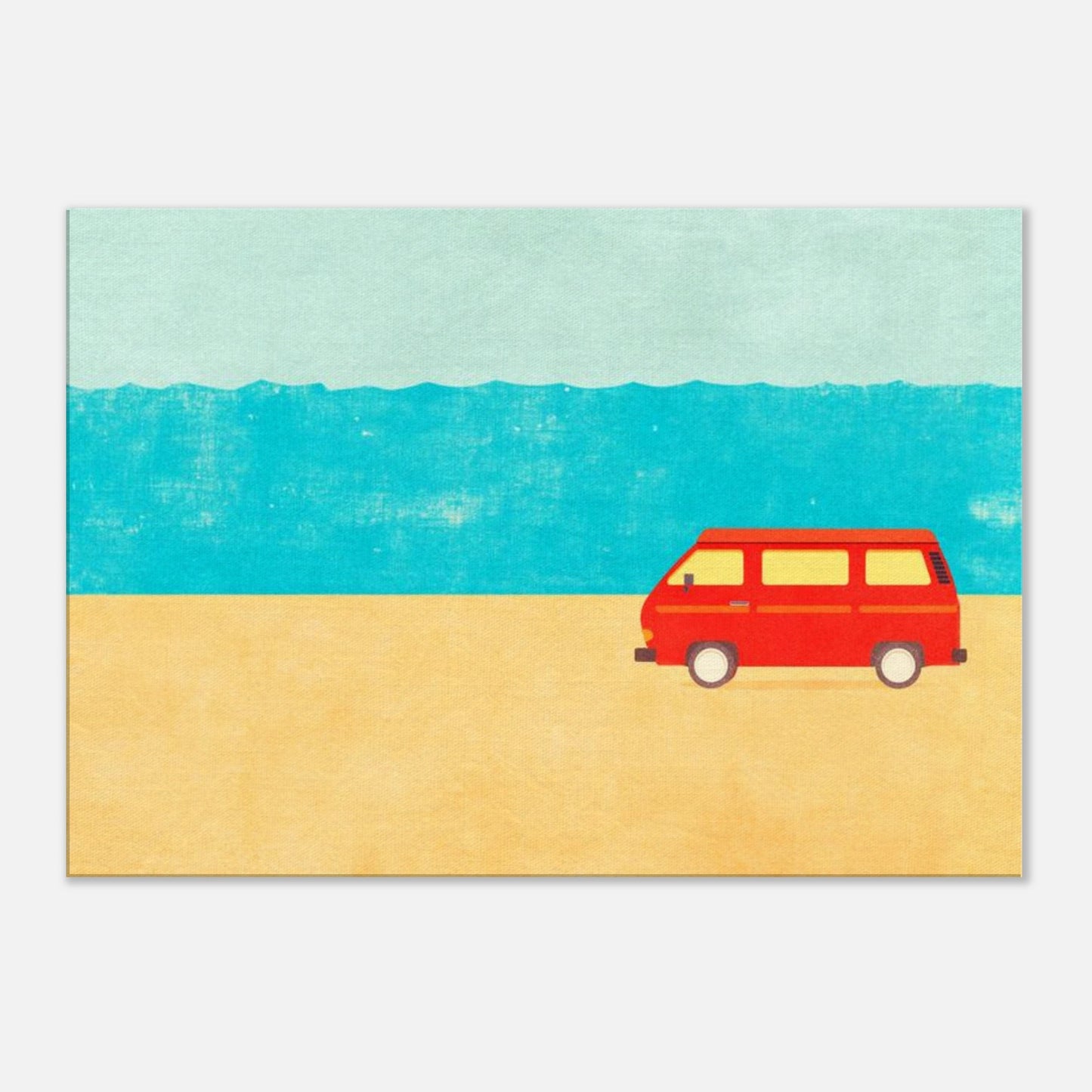 Minimalist VW Camper Van Beach Canvas – Retro Coastal Wall Art, Van Life Decor, Red Camper Print for Travel Lovers - Rampage Design Studio