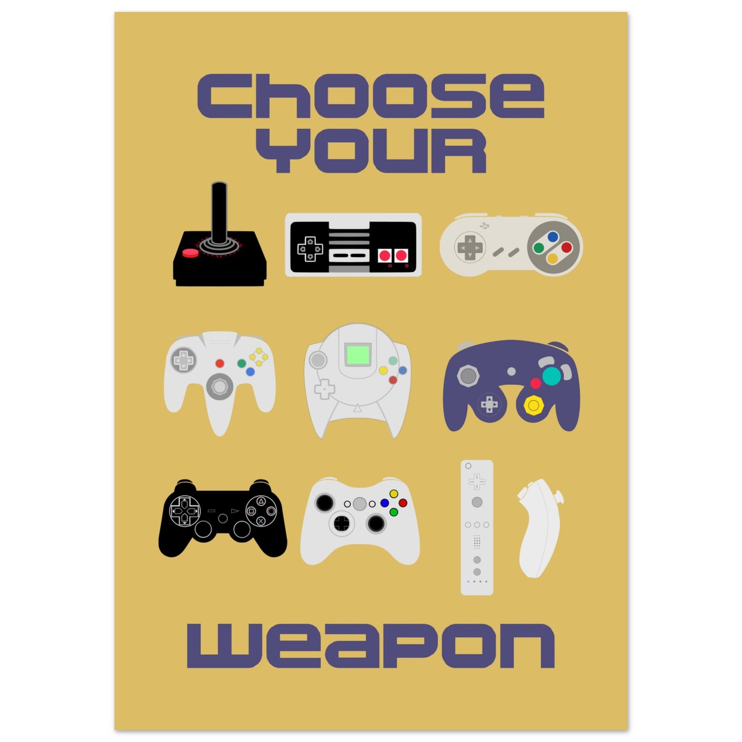 Choose Your Weapon Retro Poster, Vintage Gaming Controllers Art Print, Gift for Gamers, Boys room poster, gaming room poster - Rampage Design Studio