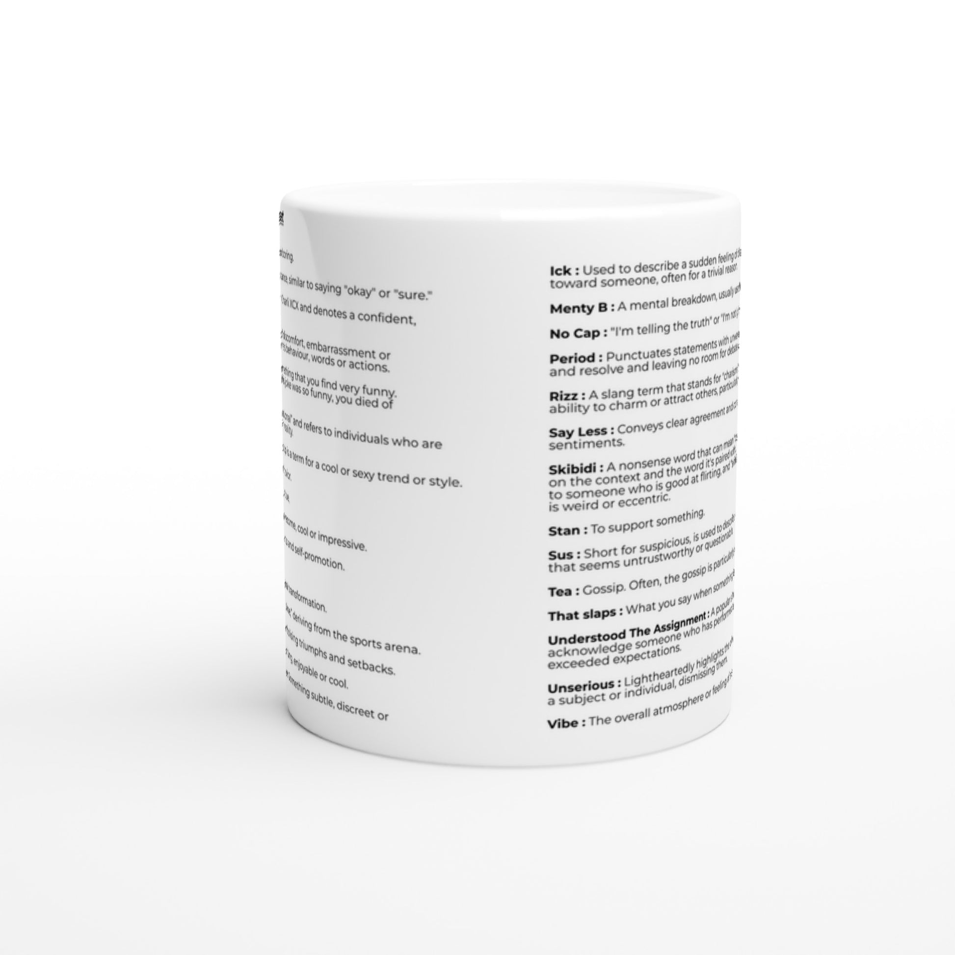Gen Z Language Cheat Sheet Mug – Glossy Ceramic, Dishwasher & Microwave Safe, 11oz - Rampage Design Studio