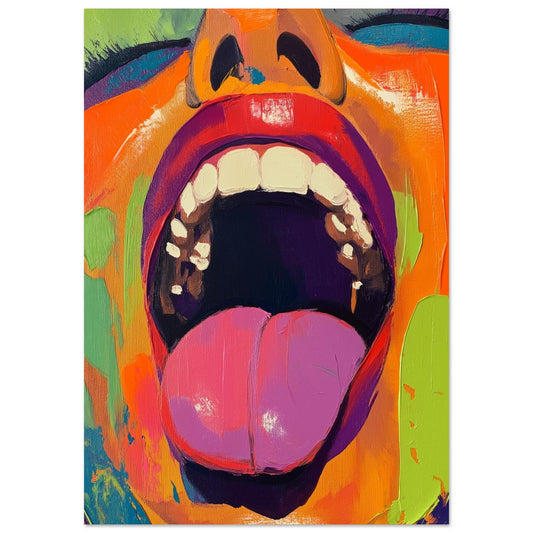 Bold Pop Art Fine Art Poster - Colorful Abstract Face with Open Mouth – Vibrant Modern Wall Decor for Living Room or Studio - Rampage Design Studio