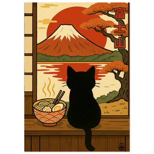 Japanese Wall Art Matt Poster- Mount Fuji Cat Poster - Ramen and Red Sun Artwork - Japanese Home Decor Gift - Rampage Design Studio