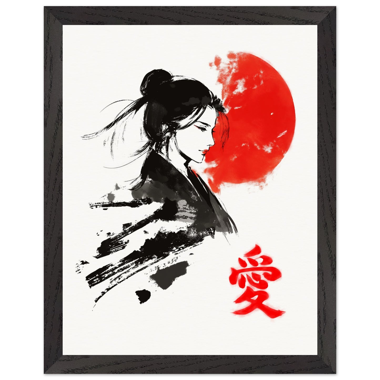 Japanese Woman Art Print Rising Sun Love Kanji Elegant Sumi-e Wall Decor Japanese Art Poster Love Poster - Rampage Design Studio