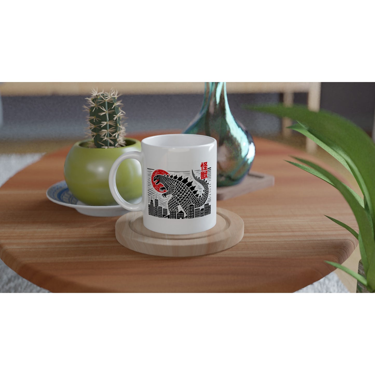 Kaiju Cityscape Mug – Japanese Style Block Print, Dishwasher & Microwave Safe Ceramic - Rampage Design Studio