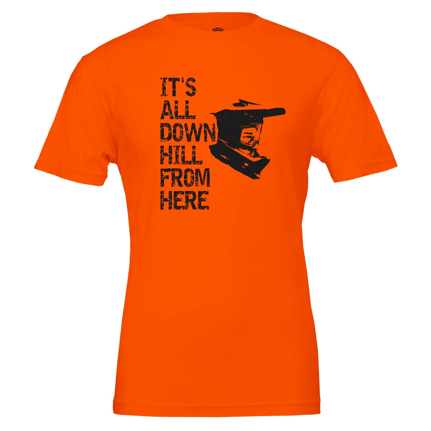 Mountain Biking T-Shirt  - 'It's All Downhill From Here' Helmet Design, Soft & Eco-Friendly - Rampage Design Studio