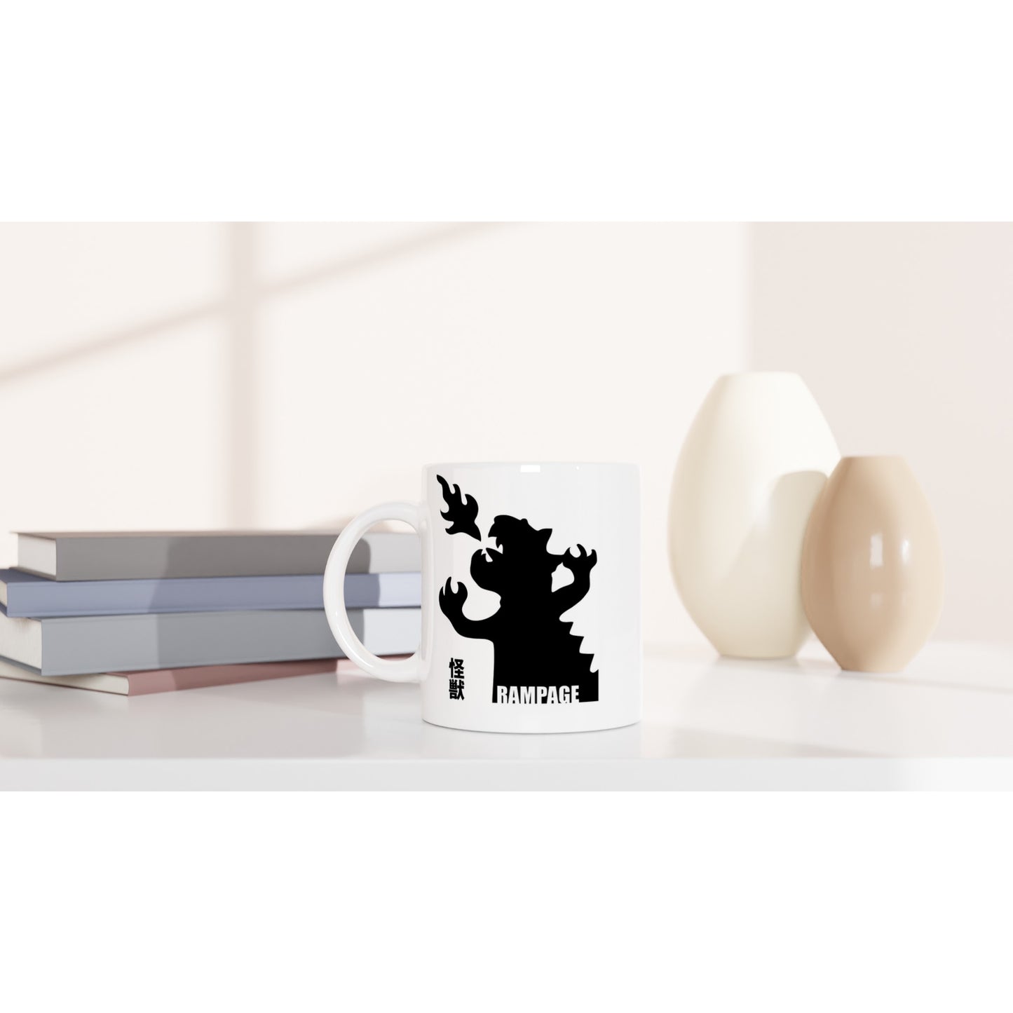Rampage Design Studio Kaiju Monster Mug – Fire-Breathing Ceramic Cup with Japanese Text - Rampage Design Studio