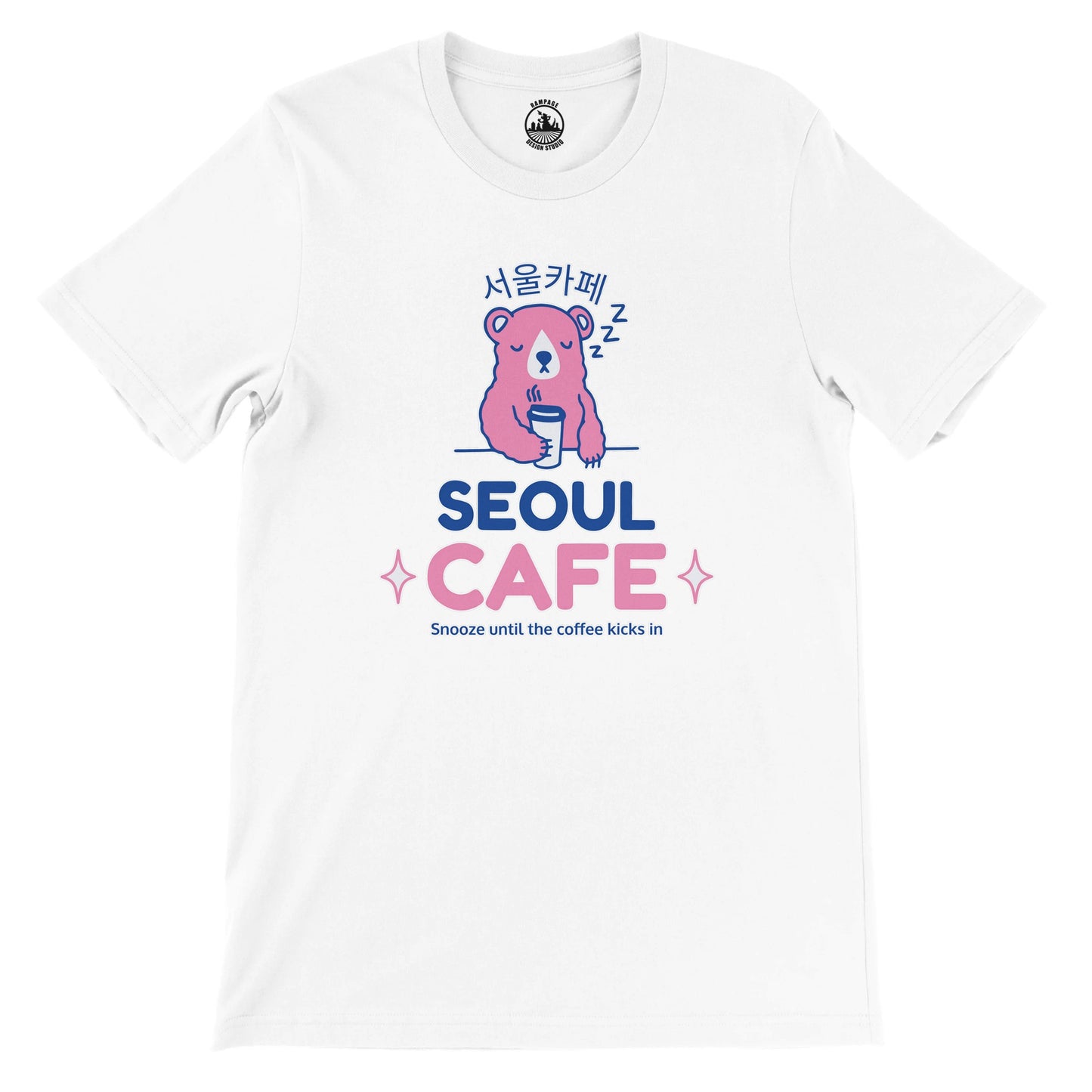 Sleepy Bear T-shirt, Cute Seoul Cafe Design, coffee lovers gift, cafe culture, Korean Design, funny cute design, coffee tee, Soft Cotton, Funny Coffee Quote - Rampage Design Studio
