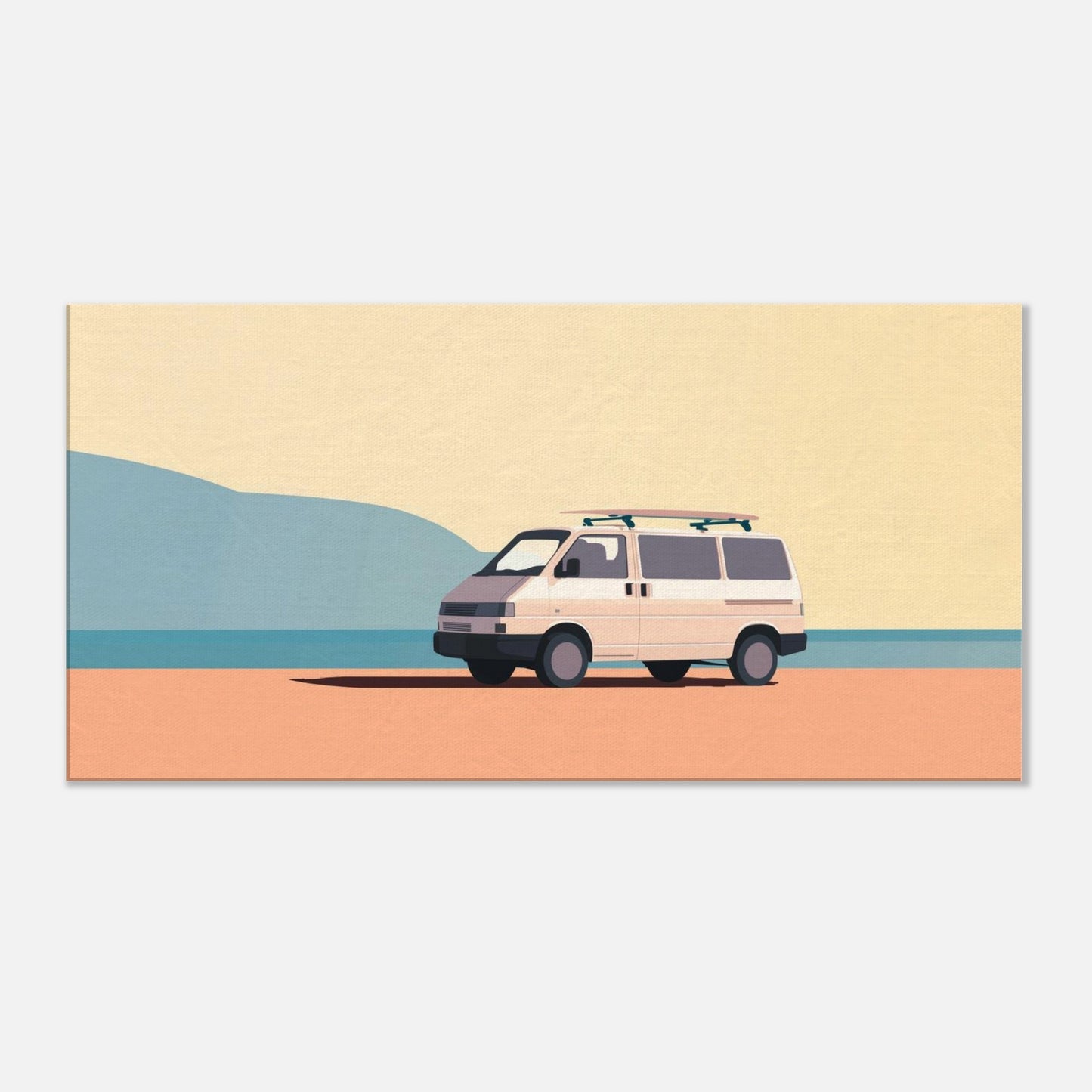 “Waiting for the Waves” – Minimalist VW Camper Van Canvas Print, Surf-Inspired Coastal Wall Art, Digital Artwork by Rampage Design Studio - Rampage Design Studio