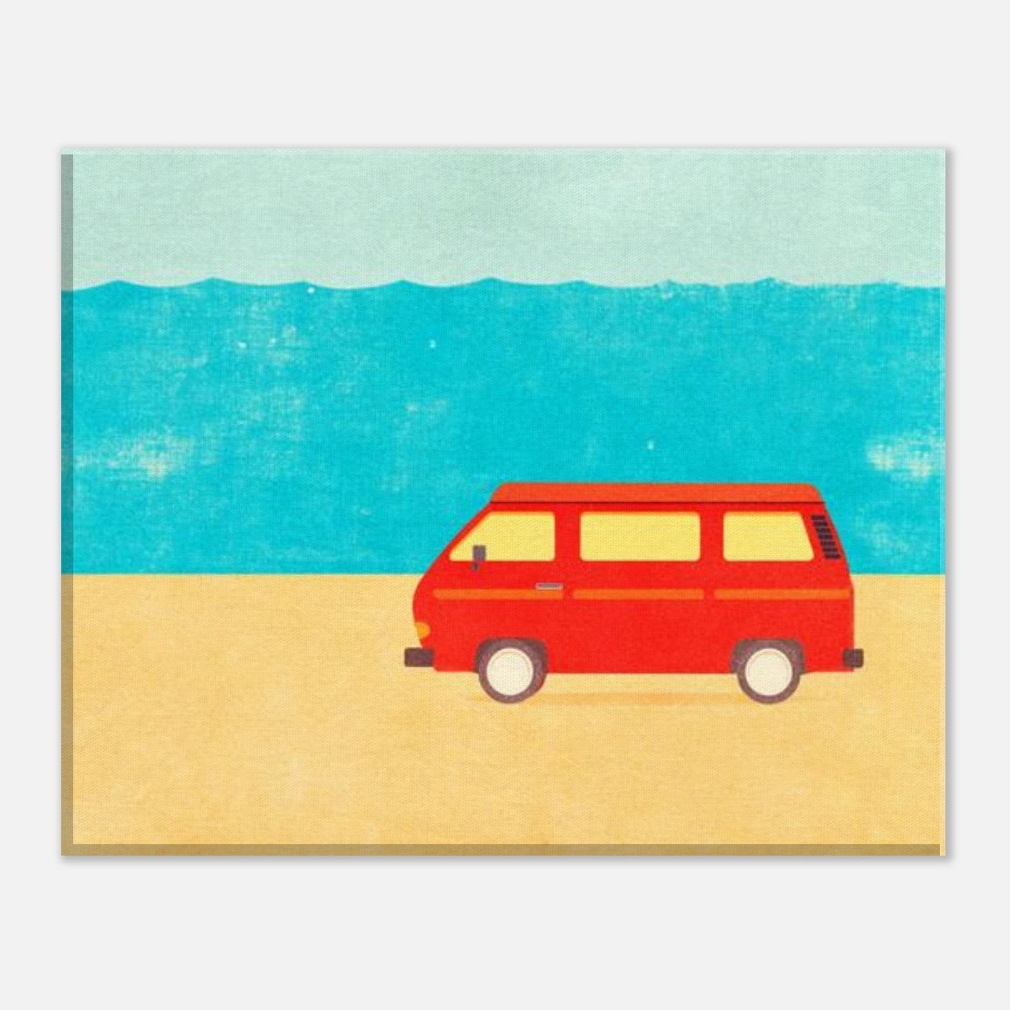 Minimalist VW Camper Van Beach Canvas – Retro Coastal Wall Art, Van Life Decor, Red Camper Print for Travel Lovers - Rampage Design Studio