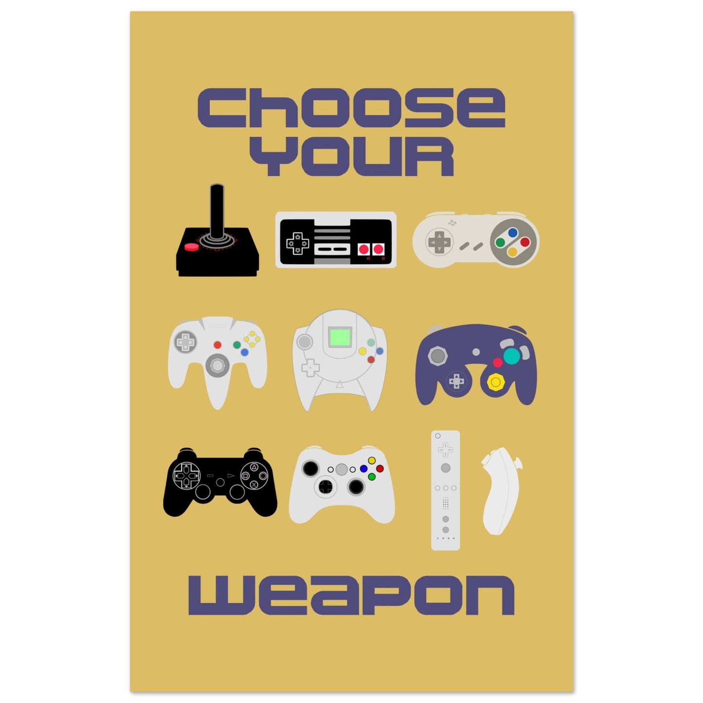 Choose Your Weapon Retro Poster, Vintage Gaming Controllers Art Print, Gift for Gamers, Boys room poster, gaming room poster - Rampage Design Studio