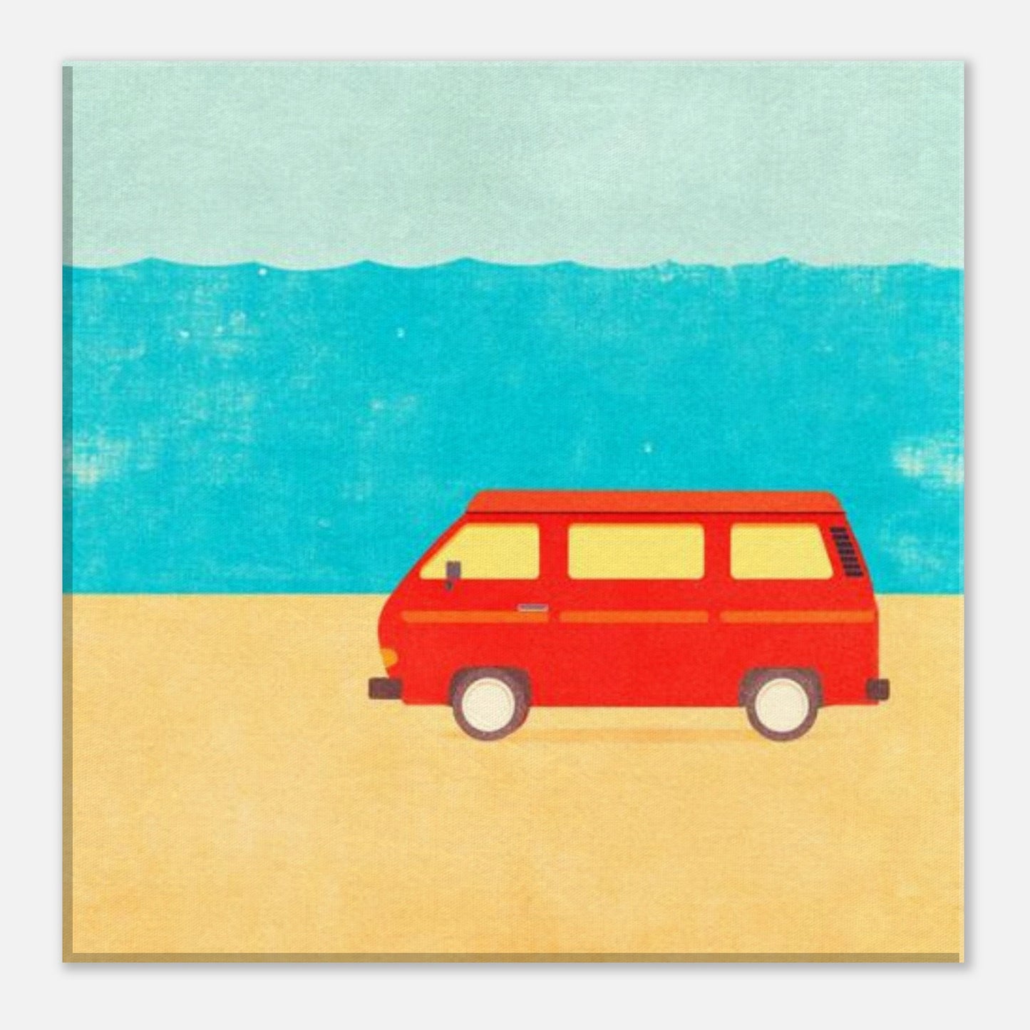 Minimalist VW Camper Van Beach Canvas – Retro Coastal Wall Art, Van Life Decor, Red Camper Print for Travel Lovers - Rampage Design Studio