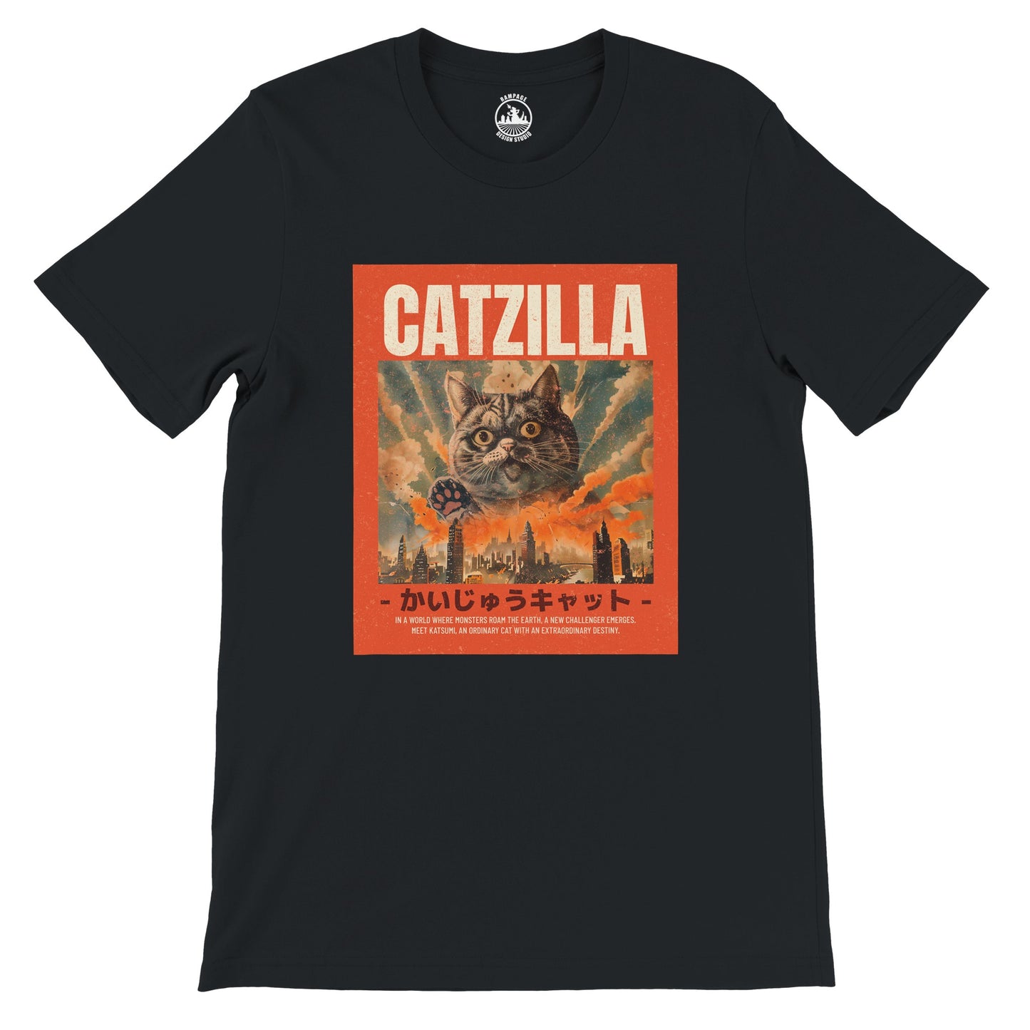 CATZILLA T-Shirt – Classic Kaiju Inspired Design, Soft & Eco-Friendly Cotton - Rampage Design Studio