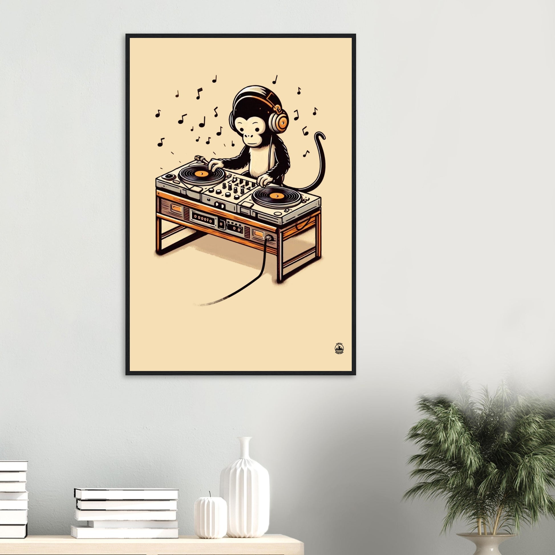 Monkey DJ Premium Matte Paper Wooden Framed Poster - Rampage Design Studio