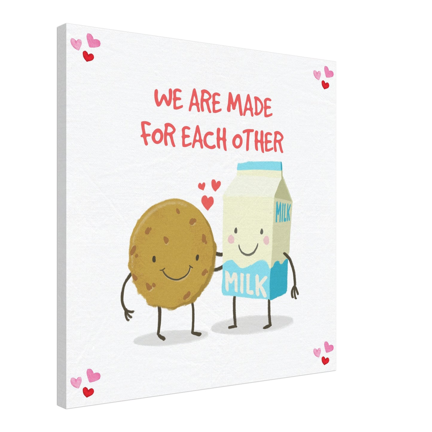 Valentine's Day Canvas Print, Cute Cookie & Milk Love Art, We Are Made for Each Other print, cute gift for a valentine - Rampage Design Studio