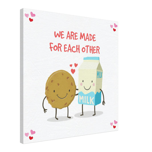Valentine's Day Canvas Print, Cute Cookie & Milk Love Art, We Are Made for Each Other print, cute gift for a valentine - Rampage Design Studio