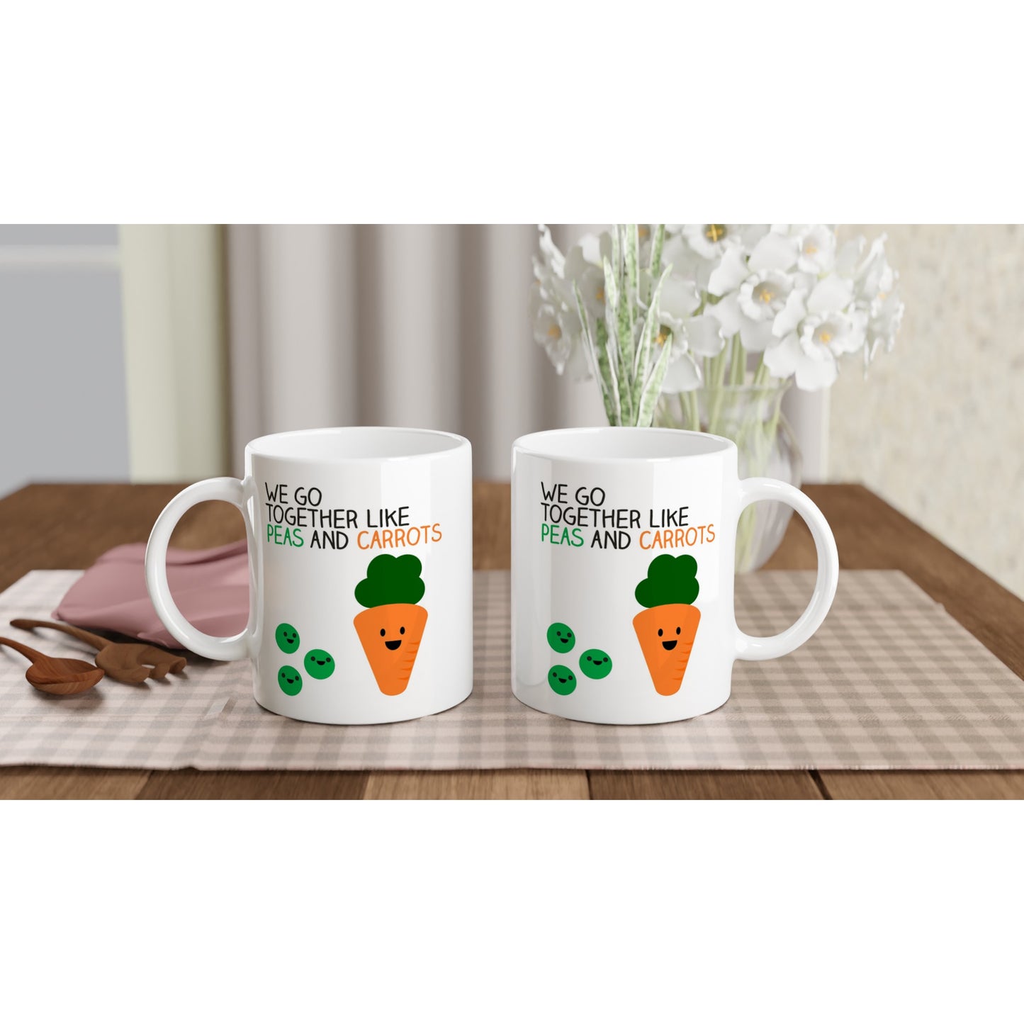 Kawaii Style Mug – Cute Peas and Carrot Design with 'We Go Together' Quote - Rampage Design Studio