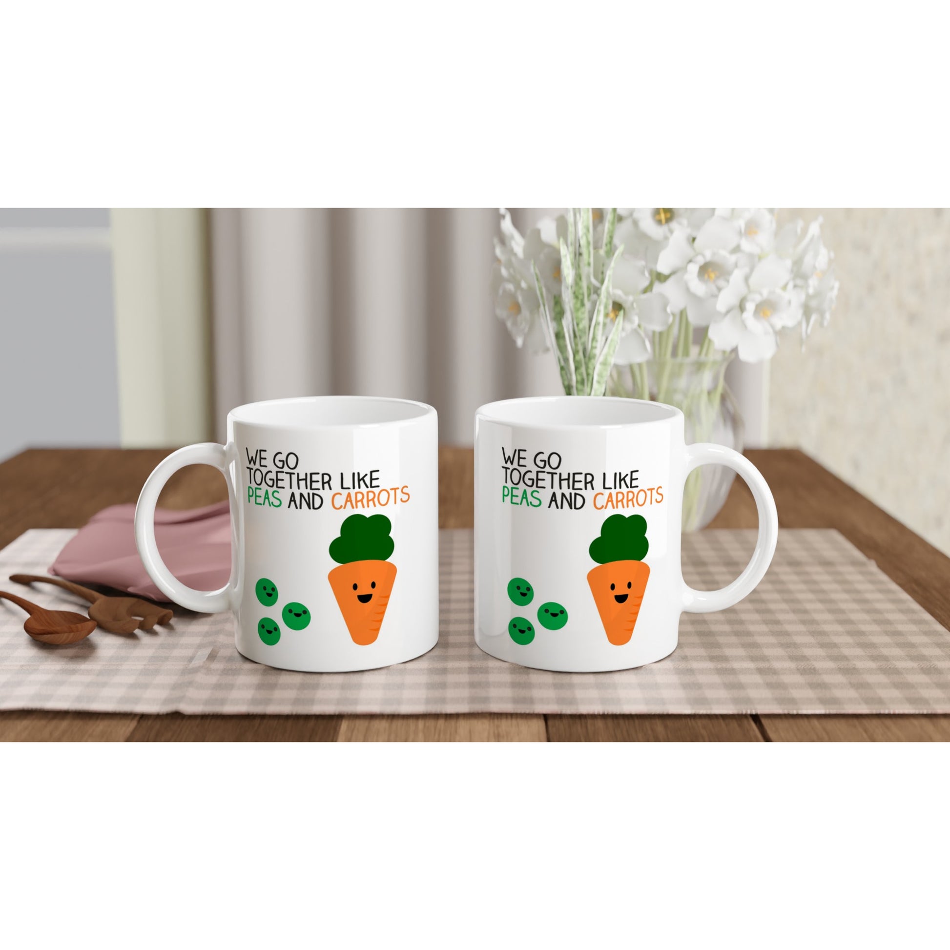 Kawaii Style Mug – Cute Peas and Carrot Design with 'We Go Together' Quote - Rampage Design Studio