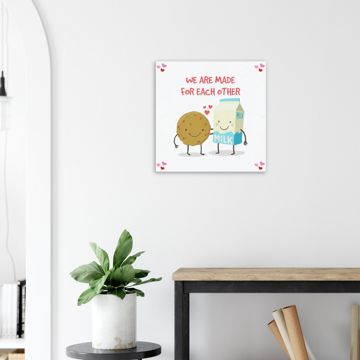 Valentine's Day Canvas Print, Cute Cookie & Milk Love Art, We Are Made for Each Other print, cute gift for a valentine - Rampage Design Studio