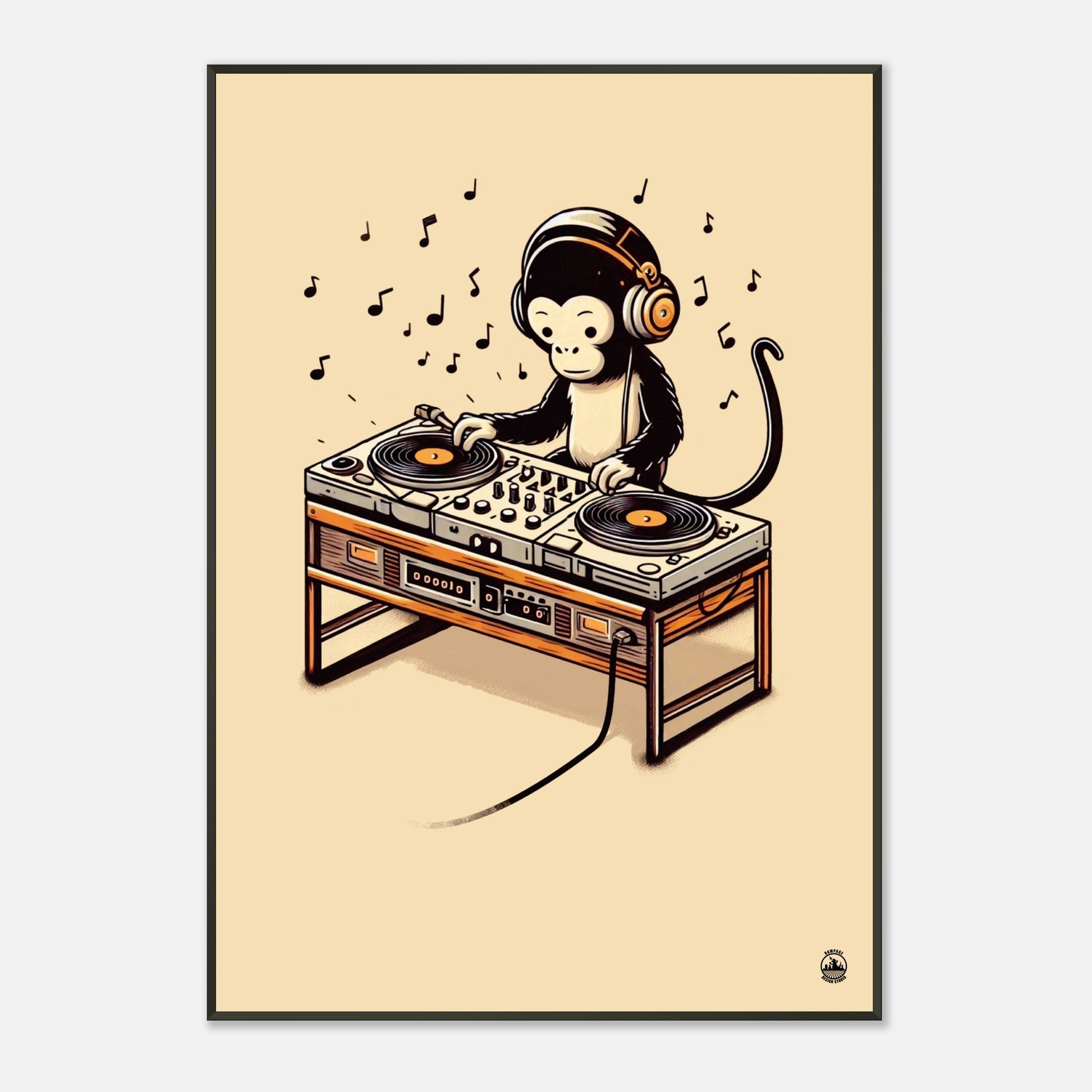 Monkey DJ Premium Matte Paper Metal Framed Poster - Rampage Design Studio