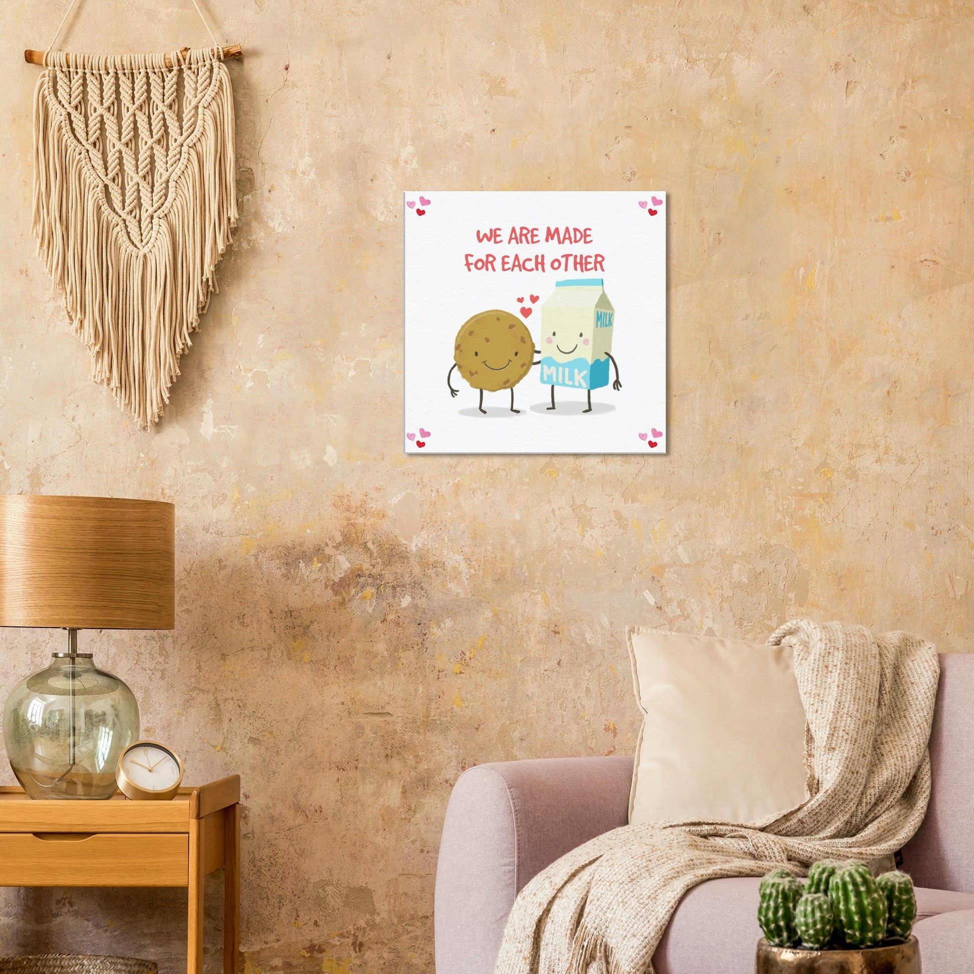 Valentine's Day Canvas Print, Cute Cookie & Milk Love Art, We Are Made for Each Other print, cute gift for a valentine - Rampage Design Studio