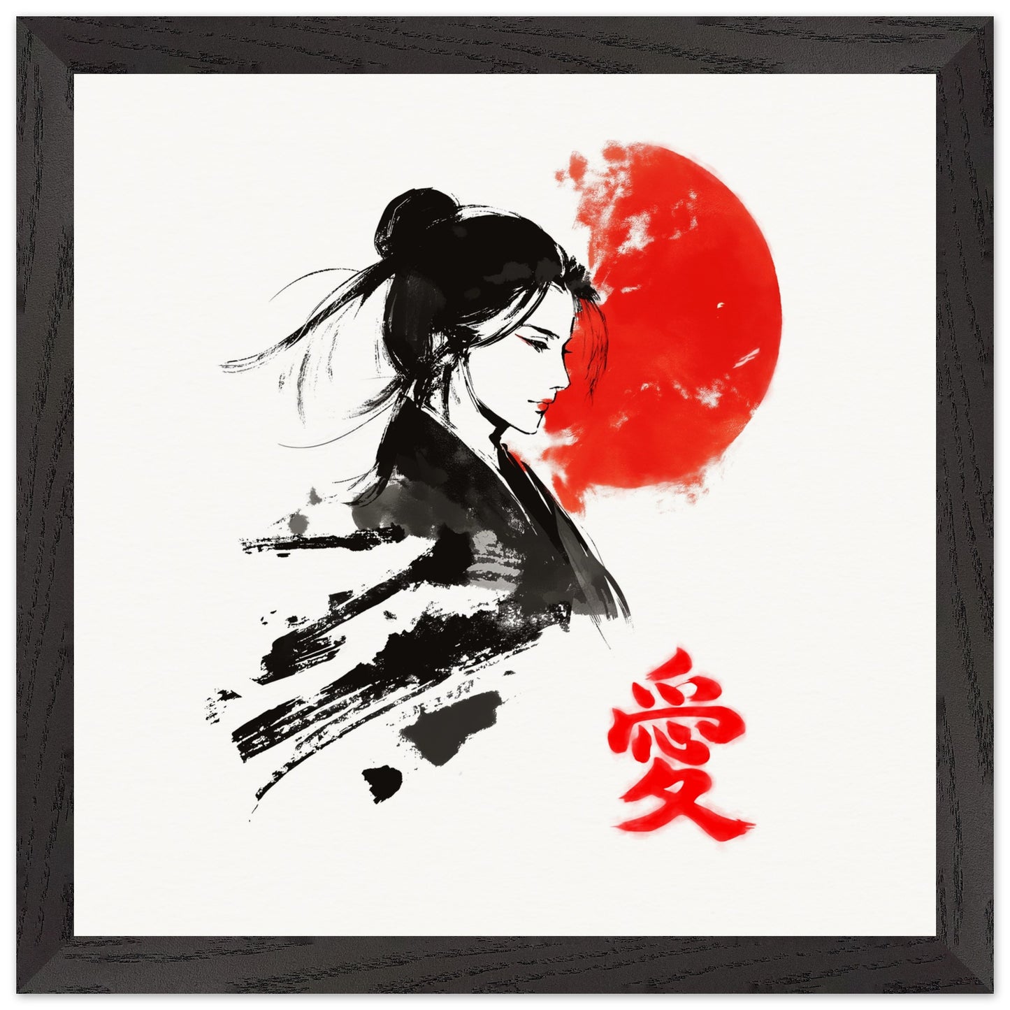 Japanese Woman Art Print Rising Sun Love Kanji Elegant Sumi-e Wall Decor Japanese Art Poster Love Poster - Rampage Design Studio