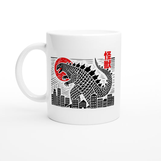 Kaiju Cityscape Mug – Japanese Style Block Print, Dishwasher & Microwave Safe Ceramic - Rampage Design Studio