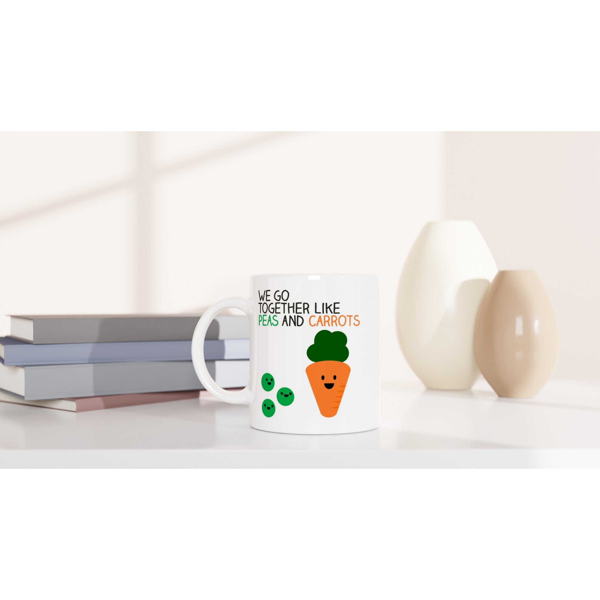 Kawaii Style Mug – Cute Peas and Carrot Design with 'We Go Together' Quote - Rampage Design Studio