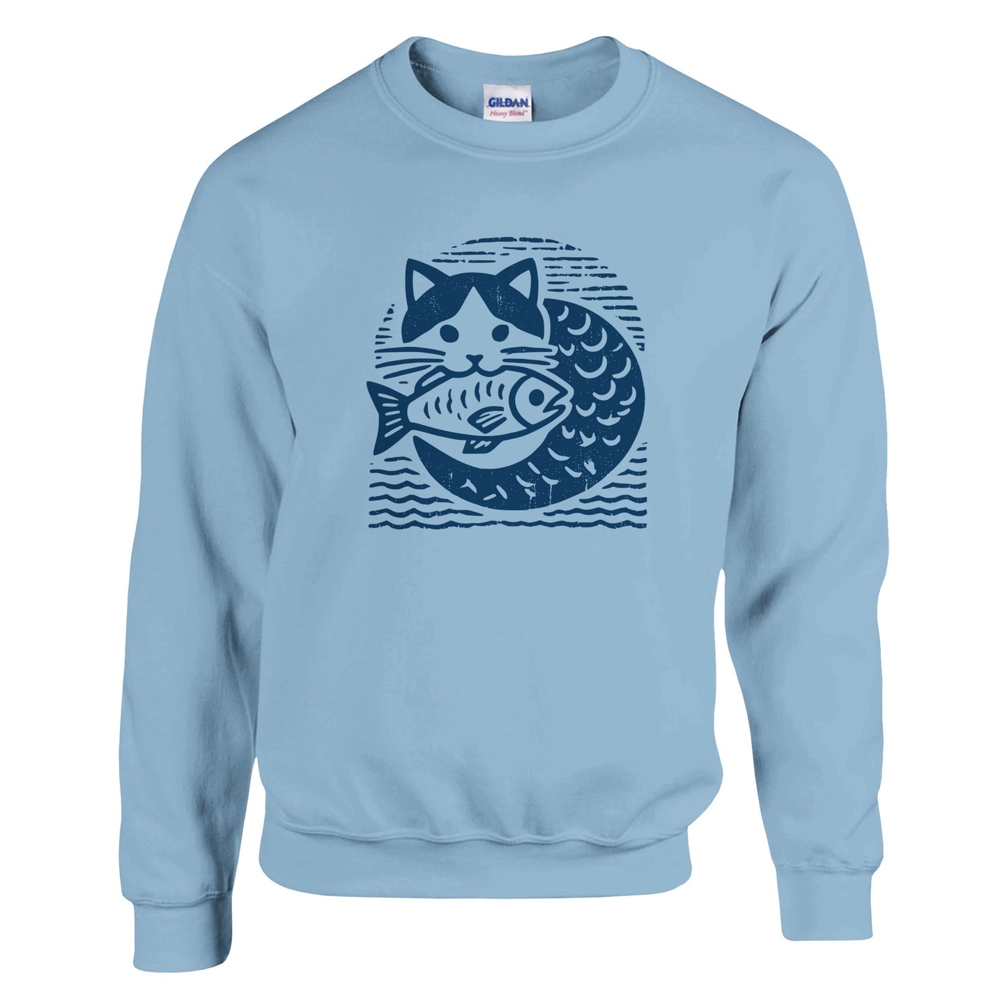 Cat & Fish Two-Tone Ink Block Print style Sweatshirt - Rampage Design Studio