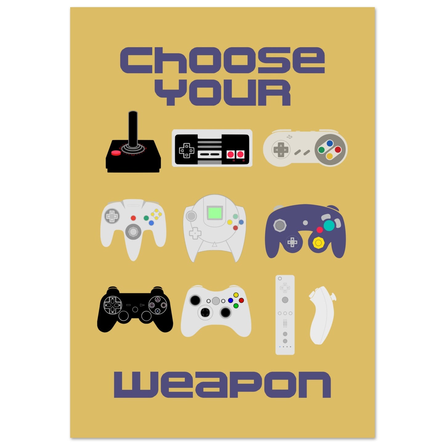 Choose Your Weapon Retro Poster, Vintage Gaming Controllers Art Print, Gift for Gamers, Boys room poster, gaming room poster - Rampage Design Studio