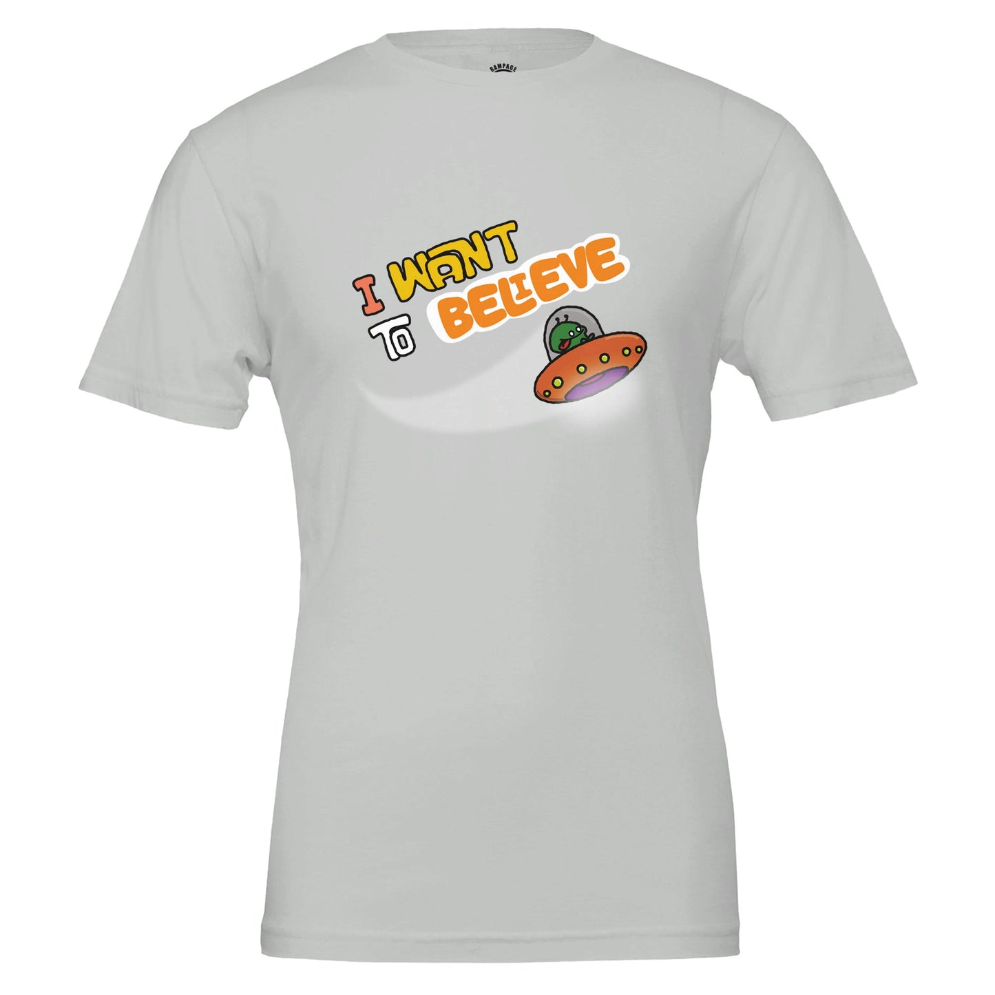 I Want to Believe T-Shirt, Fun Alien Design, UFO Tee, UAP T-Shirt, E.T. Design Shirt, X-Files Inspired Design, Bold Colours, Unisex Cotton Tee - Rampage Design Studio