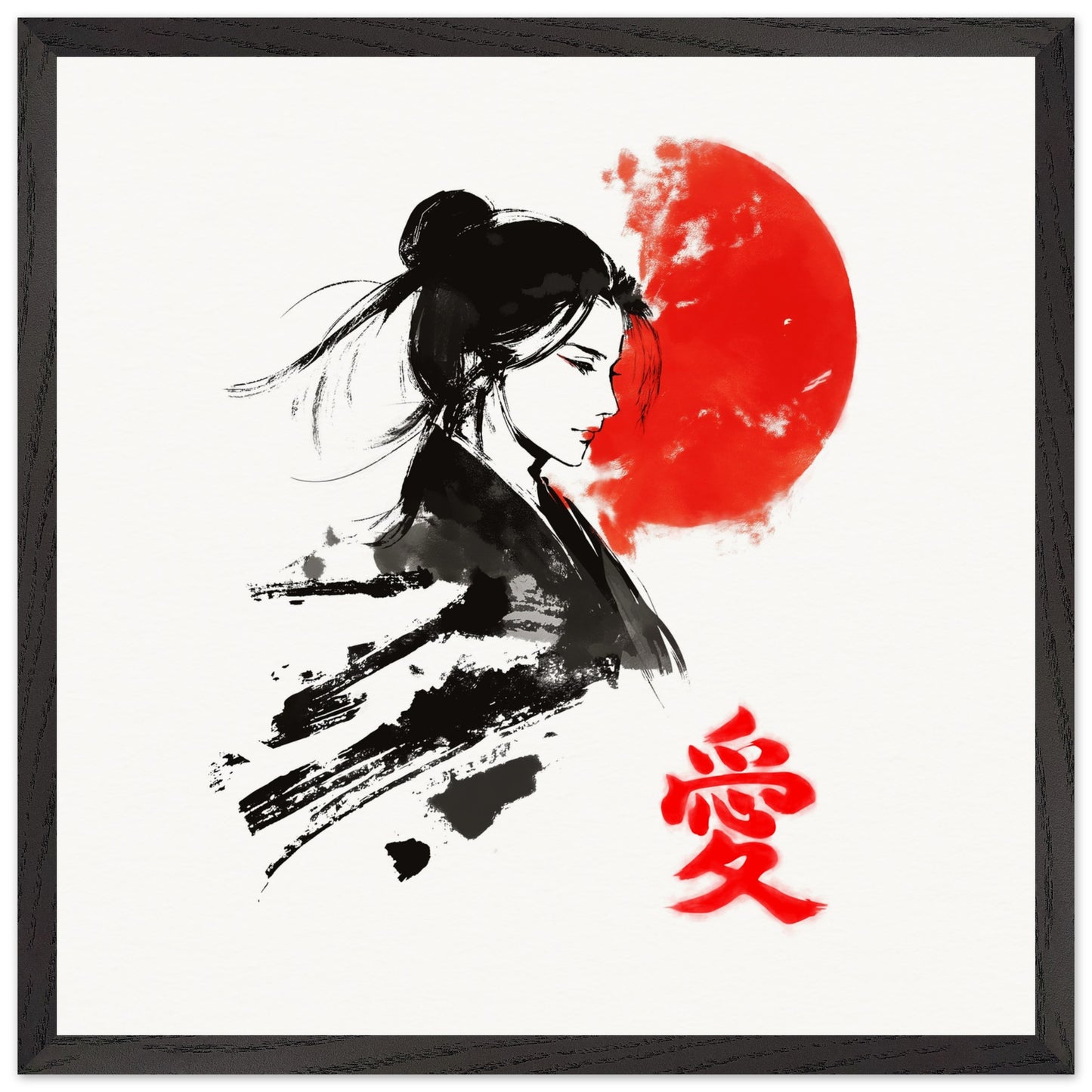 Japanese Woman Art Print Rising Sun Love Kanji Elegant Sumi-e Wall Decor Japanese Art Poster Love Poster - Rampage Design Studio