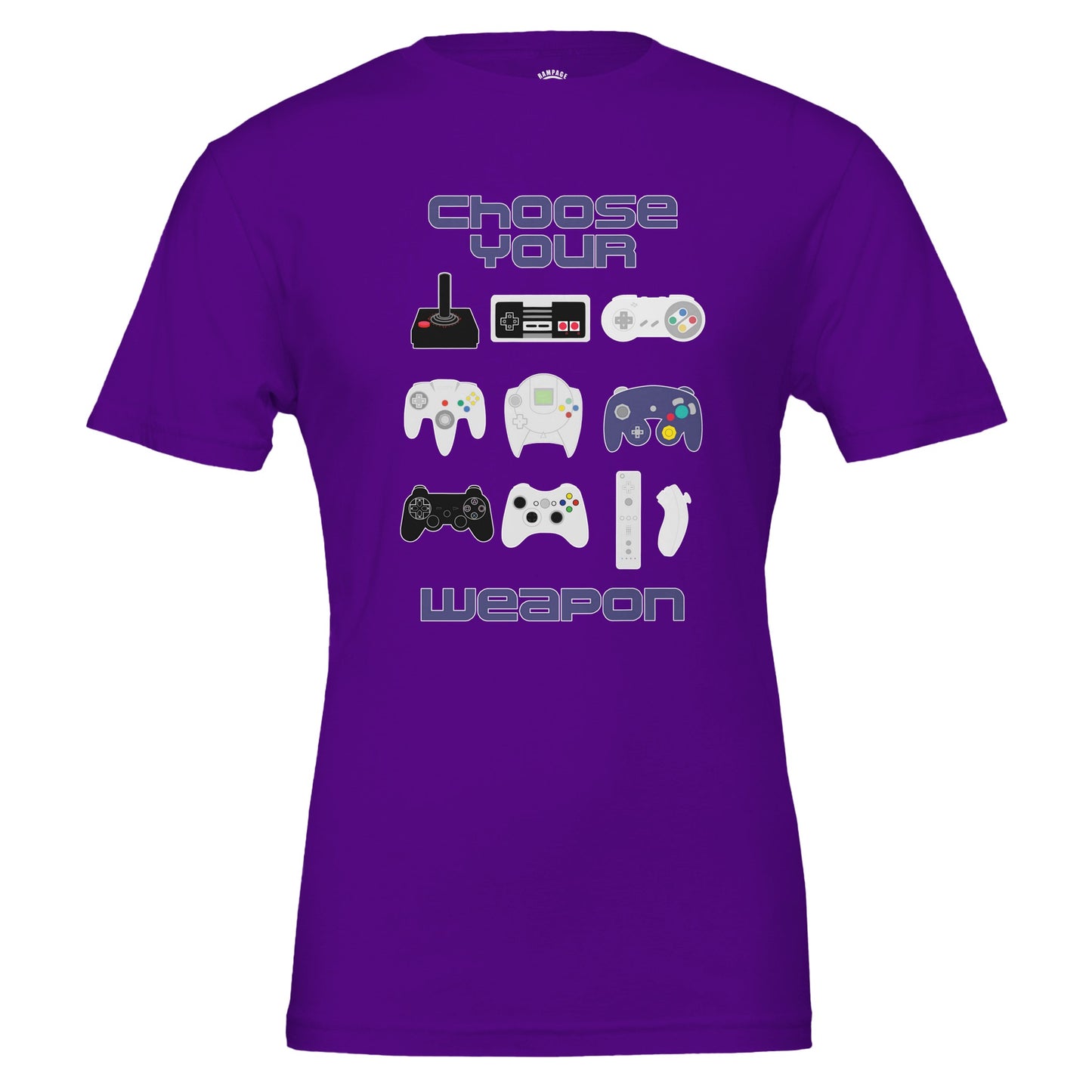 Retro Gamer T-Shirt, Choose Your Weapon, Vintage & Modern Game Controllers Design, Nintendo, Playstation, Sega, Atari, Xbox - Rampage Design Studio