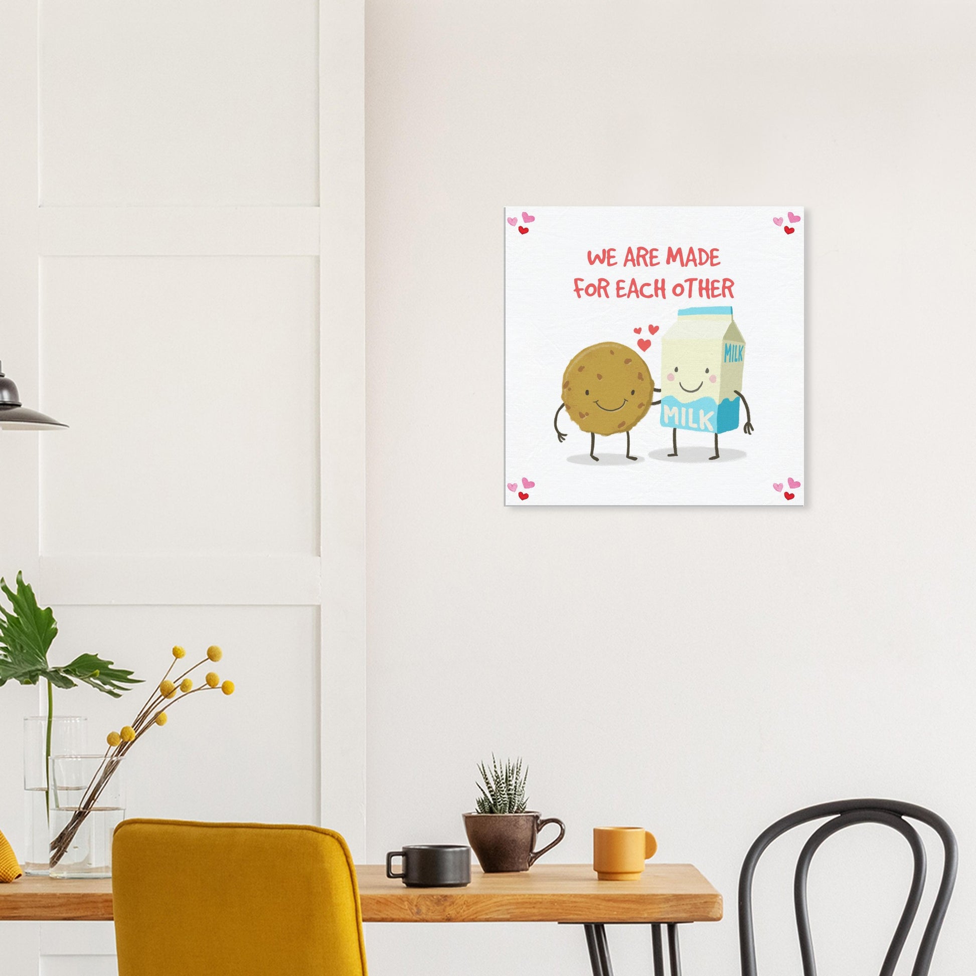 Valentine's Day Canvas Print, Cute Cookie & Milk Love Art, We Are Made for Each Other print, cute gift for a valentine - Rampage Design Studio
