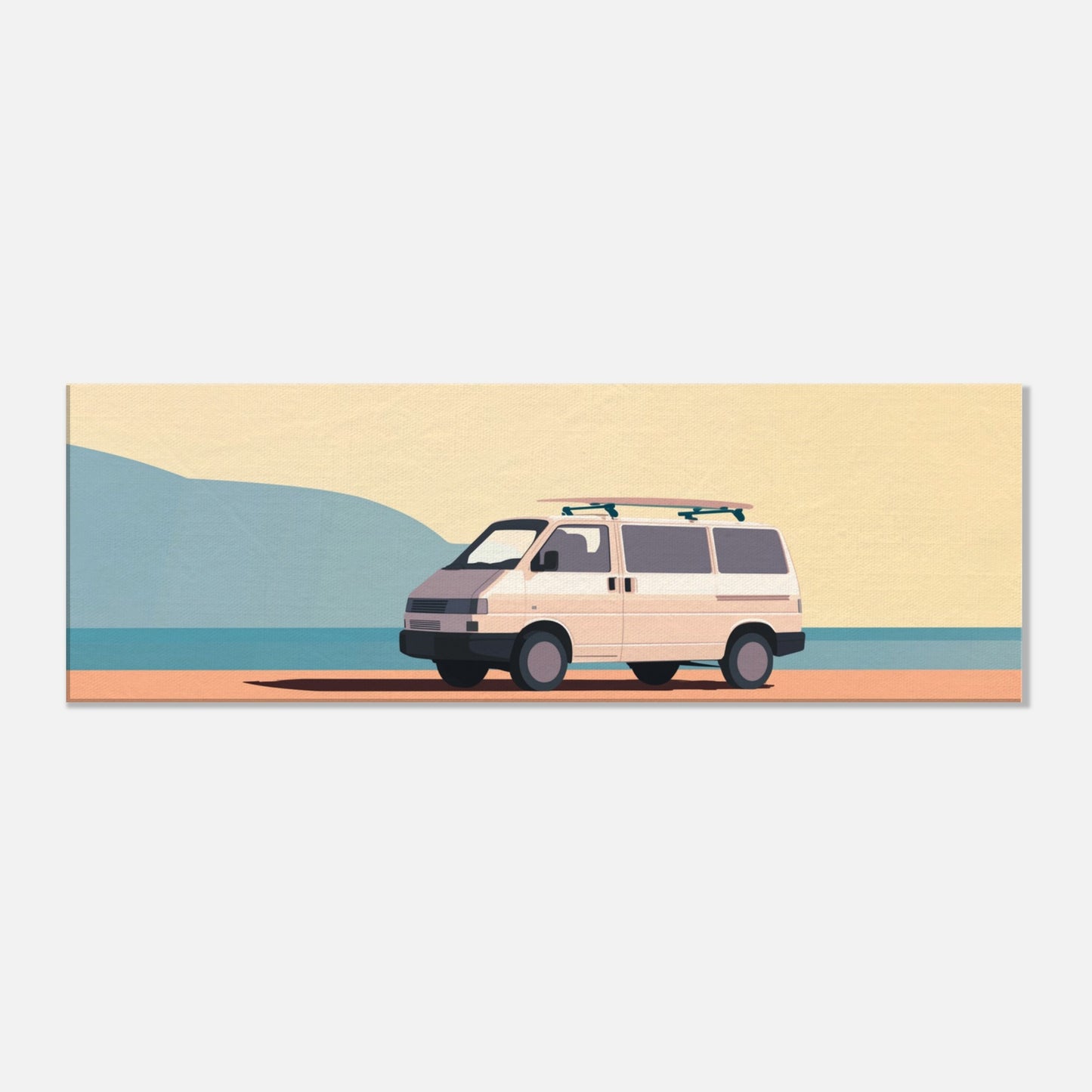 “Waiting for the Waves” – Minimalist VW Camper Van Canvas Print, Surf-Inspired Coastal Wall Art, Digital Artwork by Rampage Design Studio - Rampage Design Studio
