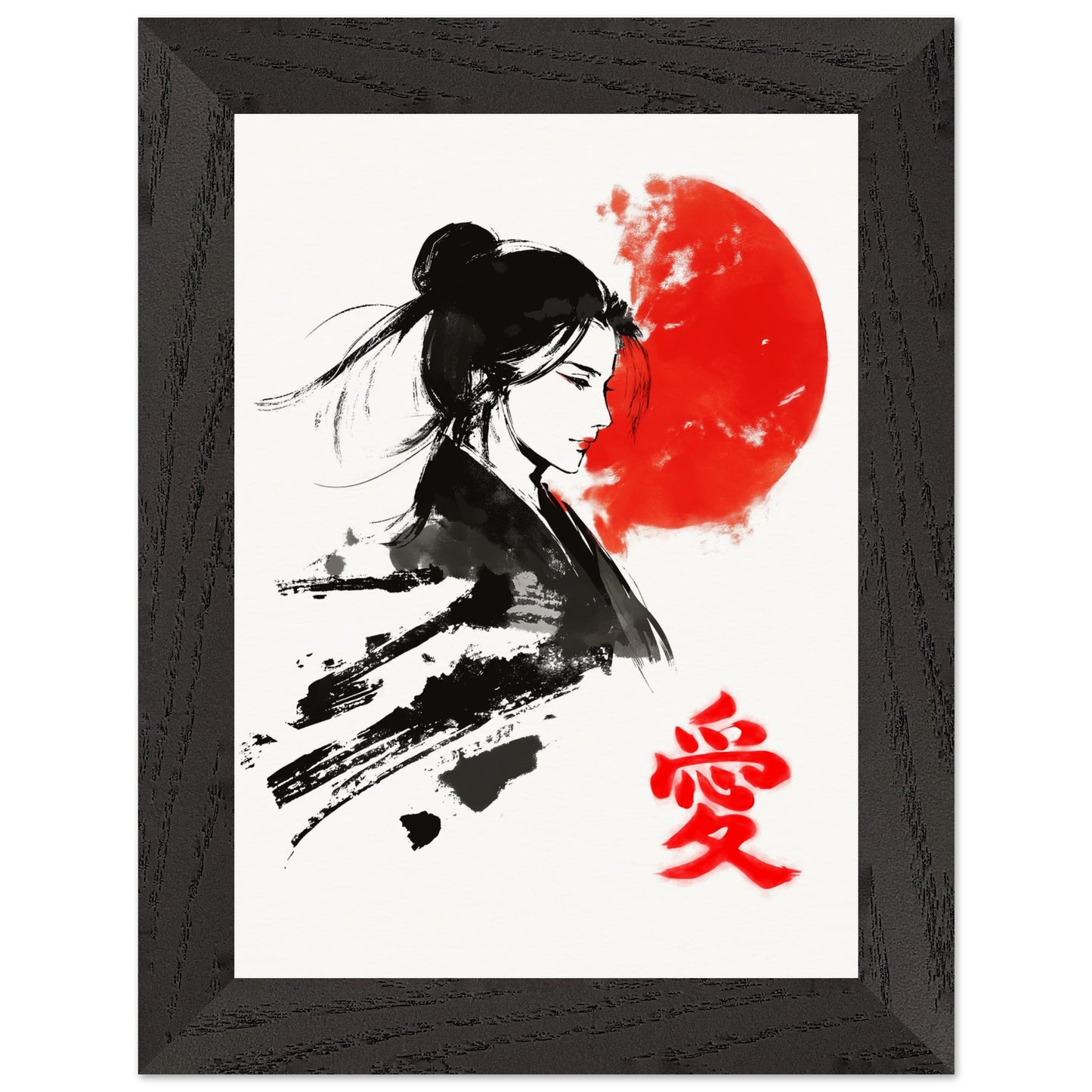 Japanese Woman Art Print Rising Sun Love Kanji Elegant Sumi-e Wall Decor Japanese Art Poster Love Poster - Rampage Design Studio