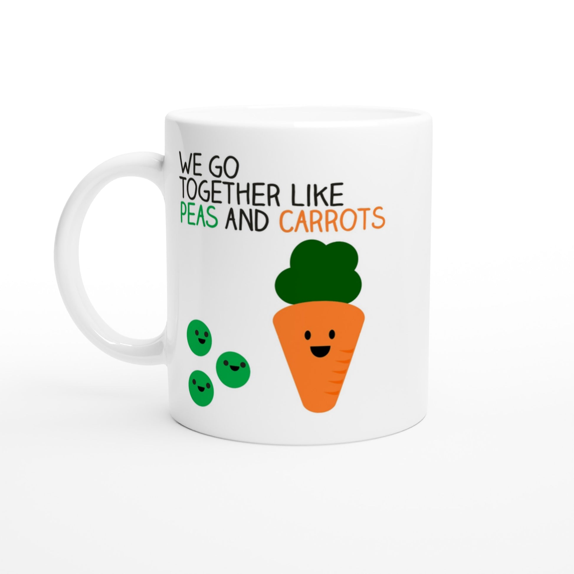 Kawaii Style Mug – Cute Peas and Carrot Design with 'We Go Together' Quote - Rampage Design Studio