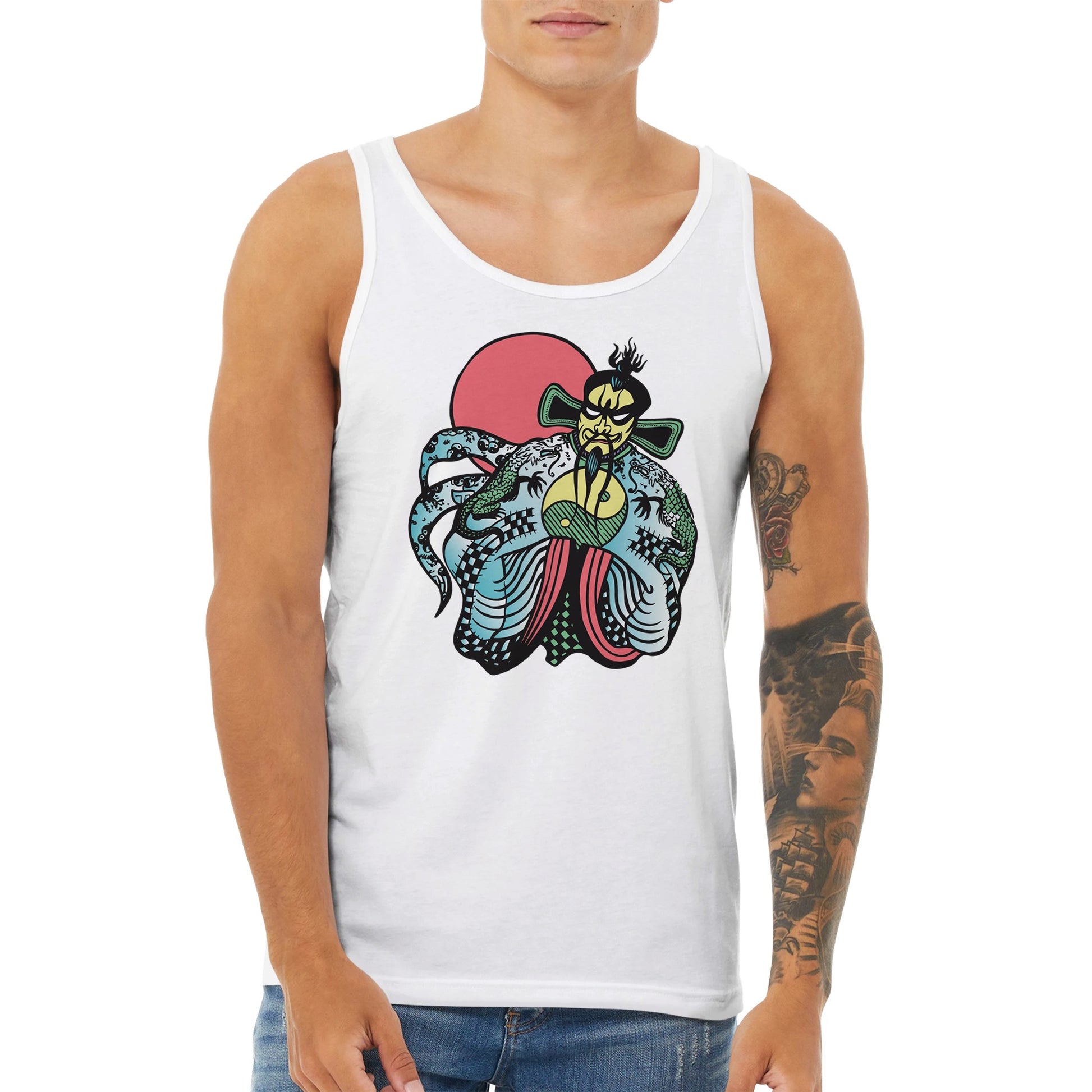 Fu Manchu Tank Top, Jack Burton Inspired Design from Big Trouble In Little China, White Vest, Pop Culture Design, Retro, 80s costume - Rampage Design Studio